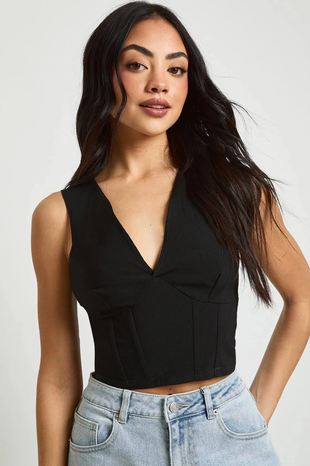 Bengaline Plunge Corset Top by boohoo