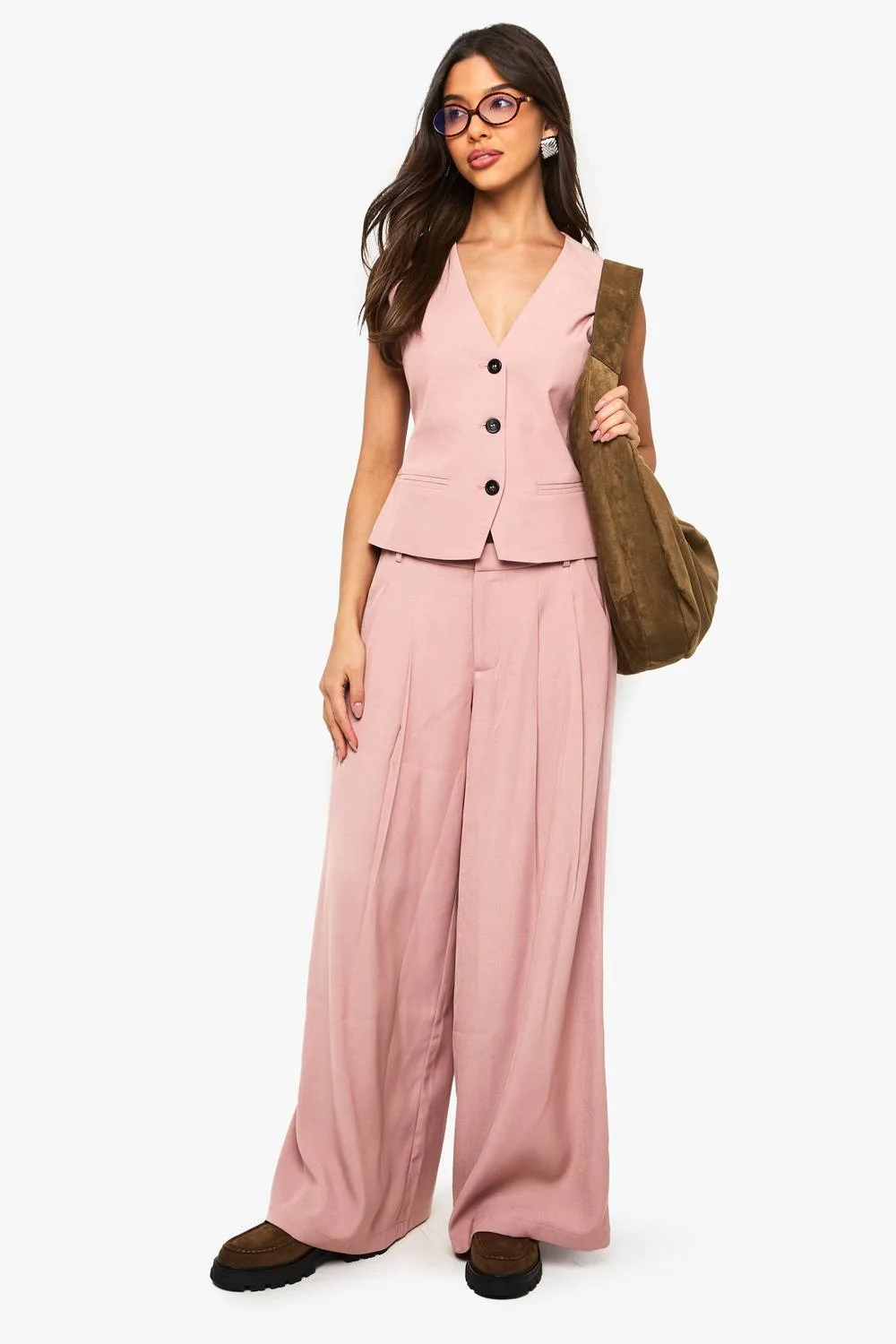 Tailored Palazzo Wide Leg Woven Trousers by boohoo