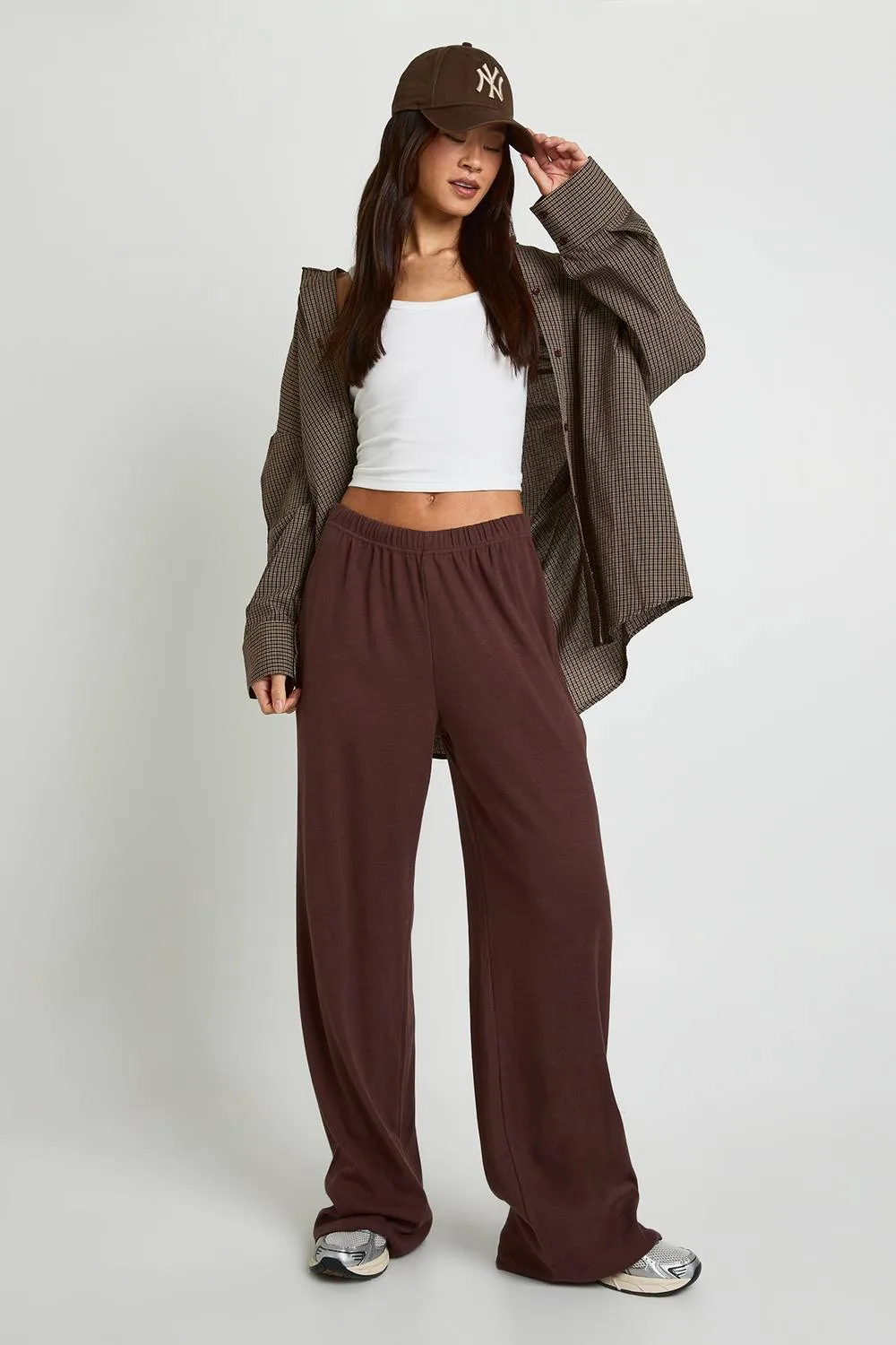 Rib Wide Leg Trouser - Cotton/Polyurethane by boohoo