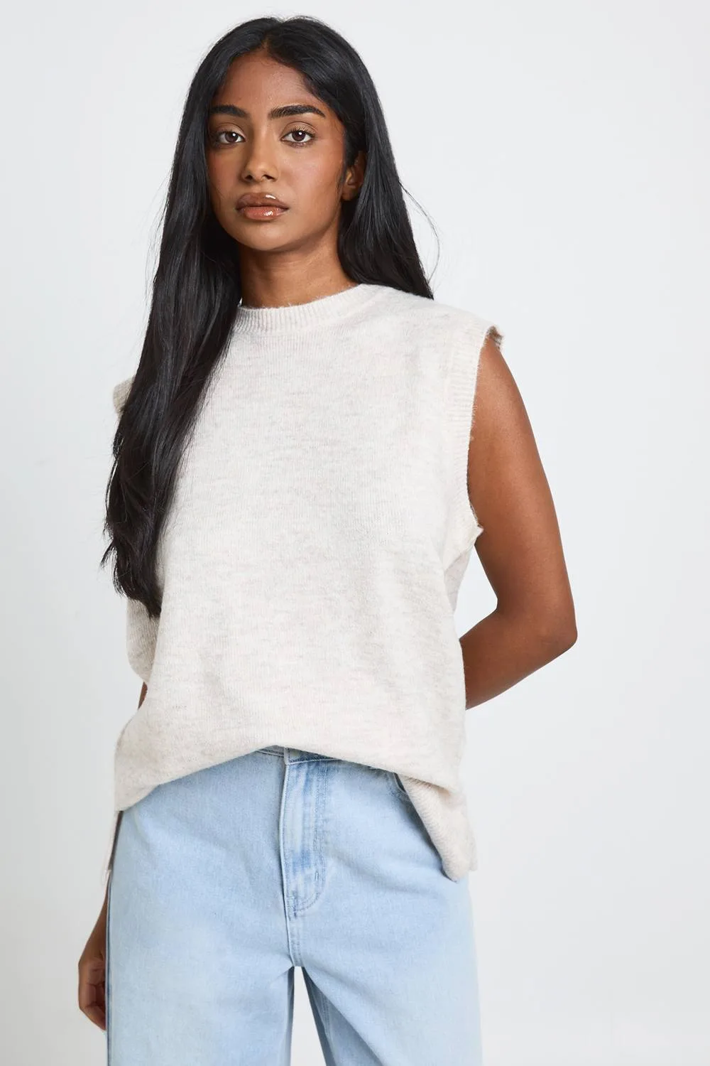 Soft Knit Crew Neck Knitted Tank Top - Polyurethane by boohoo