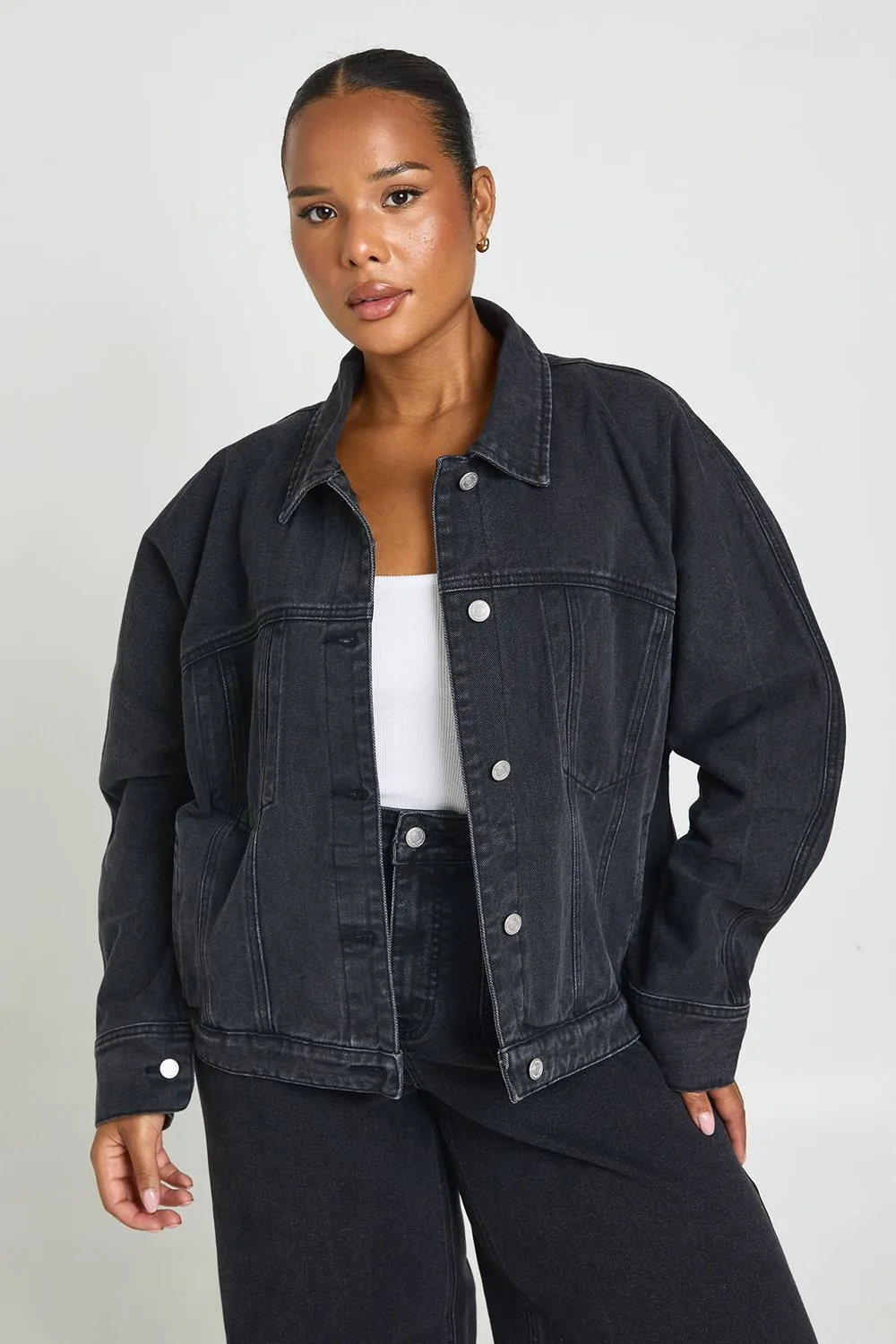 Barrel Sleeve Denim Jacket - Denim/Cotton/Polyurethane by boohoo