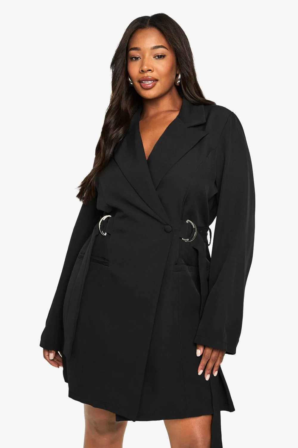 D-Ring Cinched Waist Blazer Dress - Woven