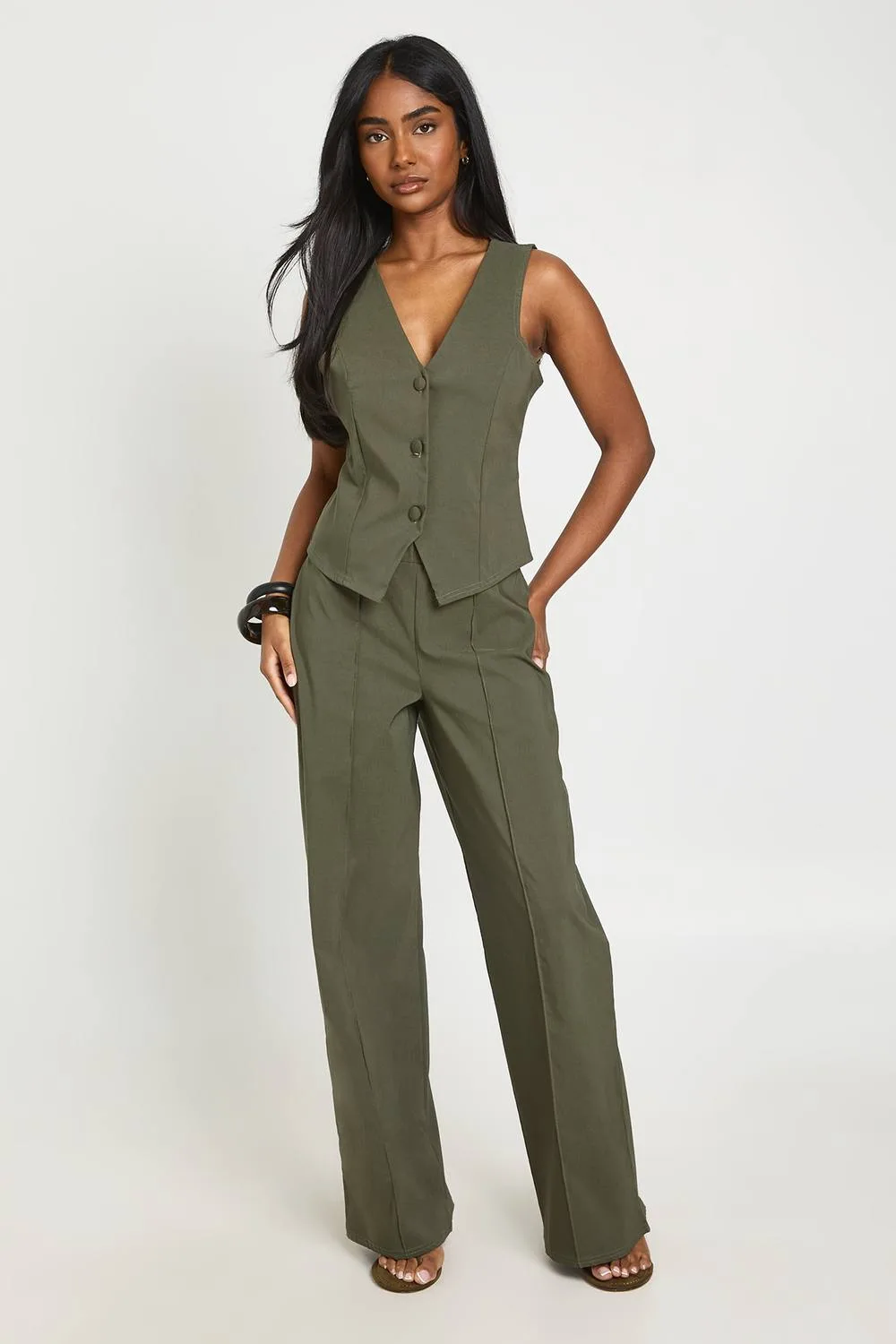 Super Stretch Waistcoat & Seam Front Straight Leg Trousers - Polyurethane/Woven by boohoo