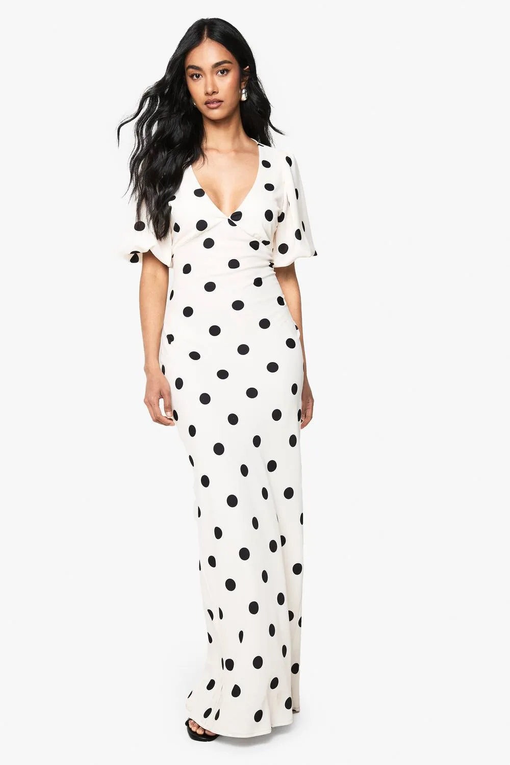 Polka Dot Puff Sleeve Maxi Dress - Polyurethane by boohoo