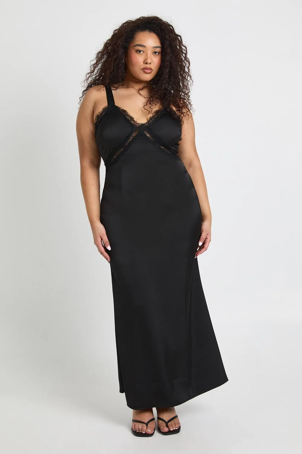 Satin Lace Trim Maxi Slip Dress by boohoo