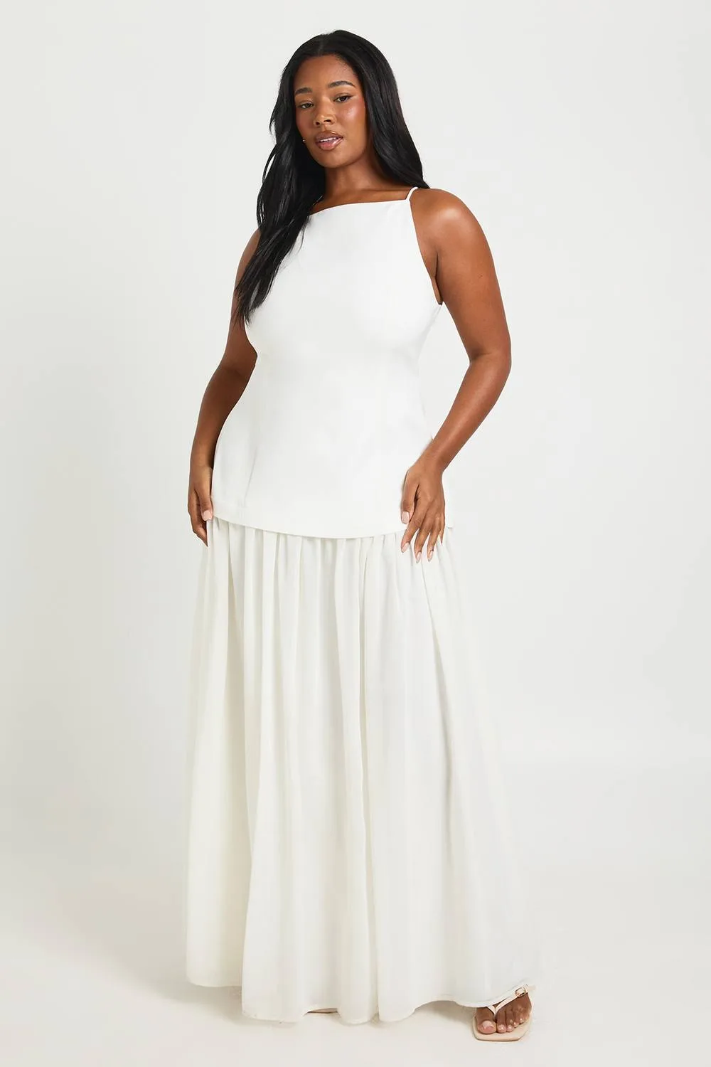 Crepe Sleeveless Dress with Chiffon Skirt by boohoo