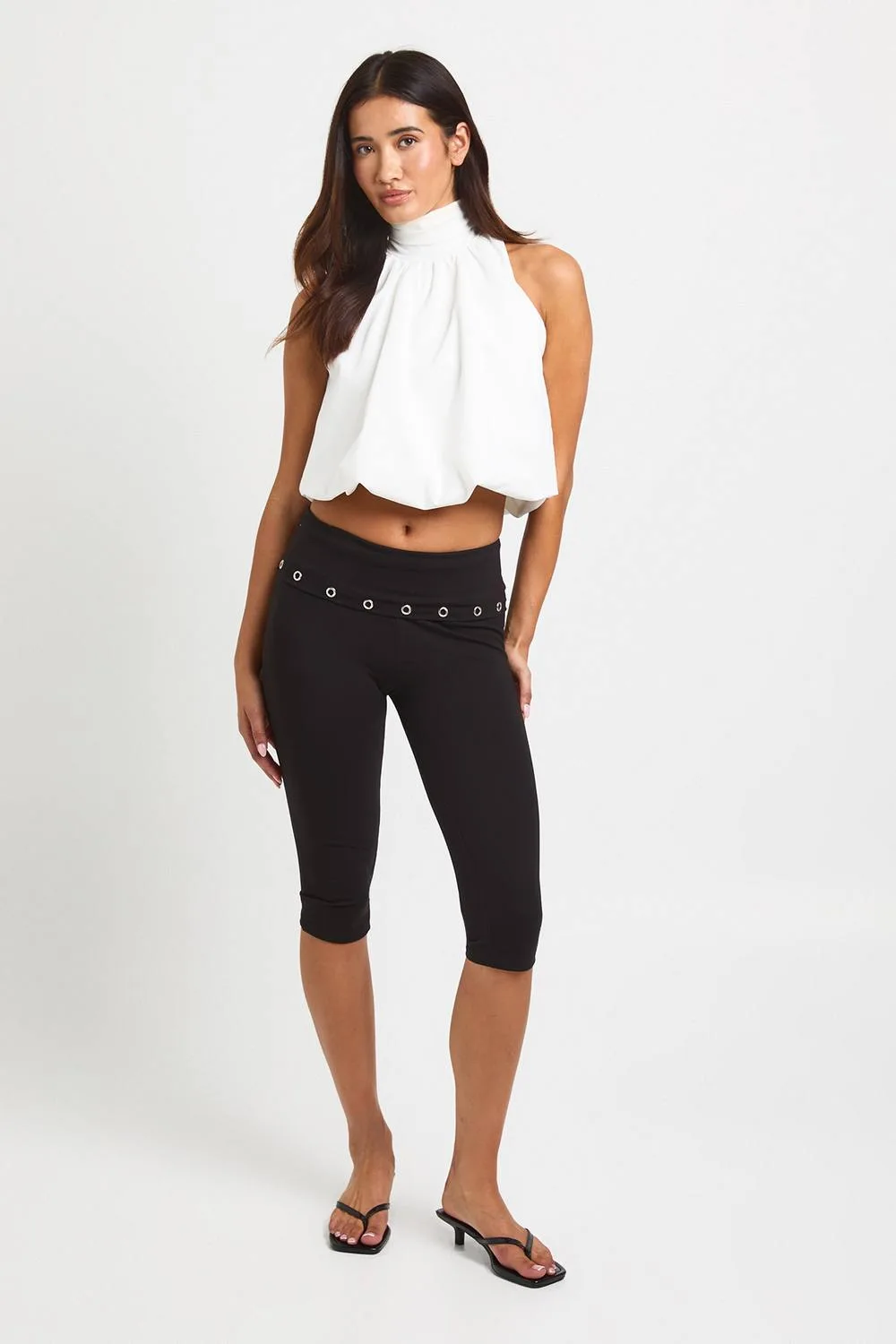 Studded Foldover Waistband Capri by boohoo