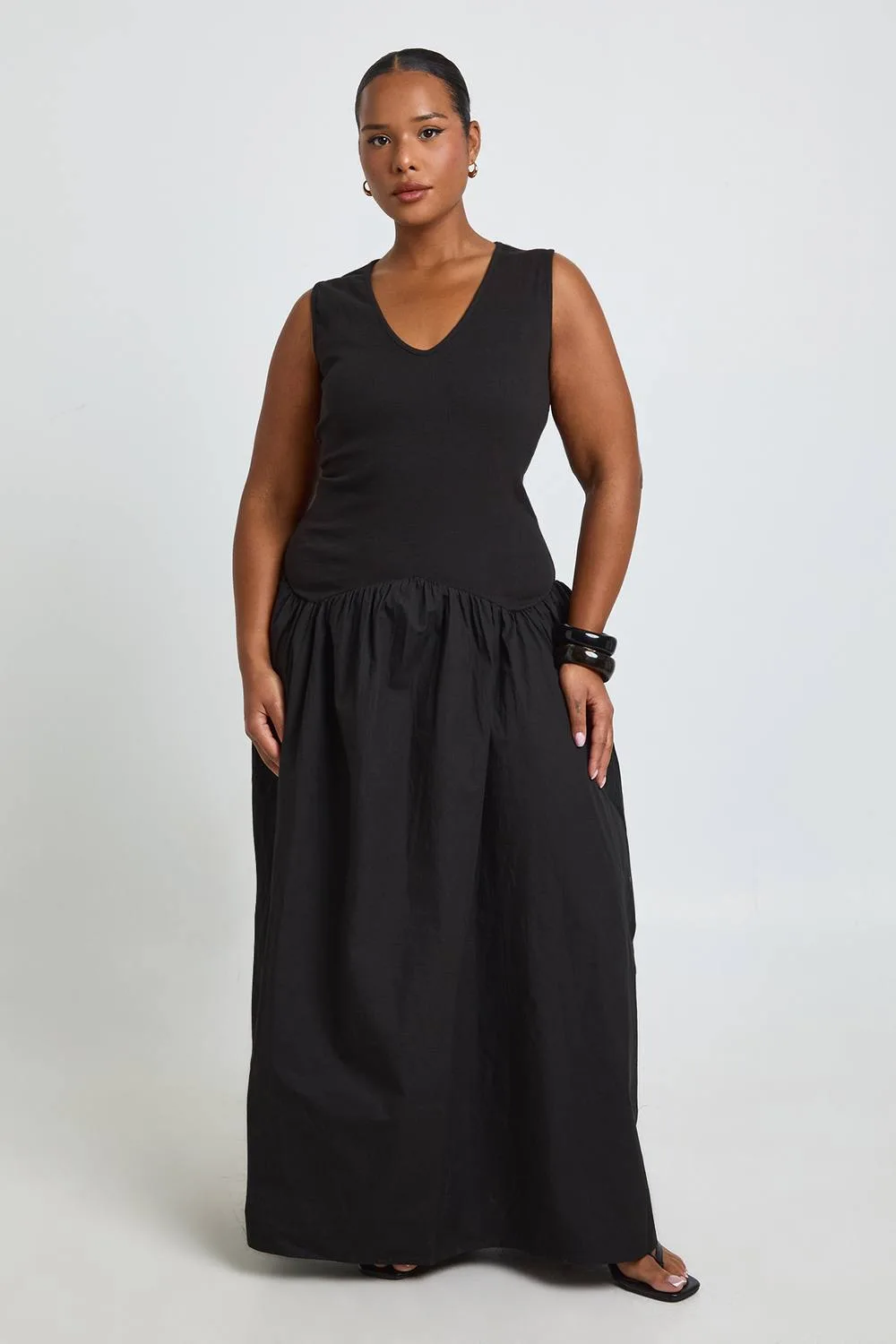 Rib Cotton Mix Dropped Hem Maxi Dress - Cotton/Polyurethane/Woven by boohoo