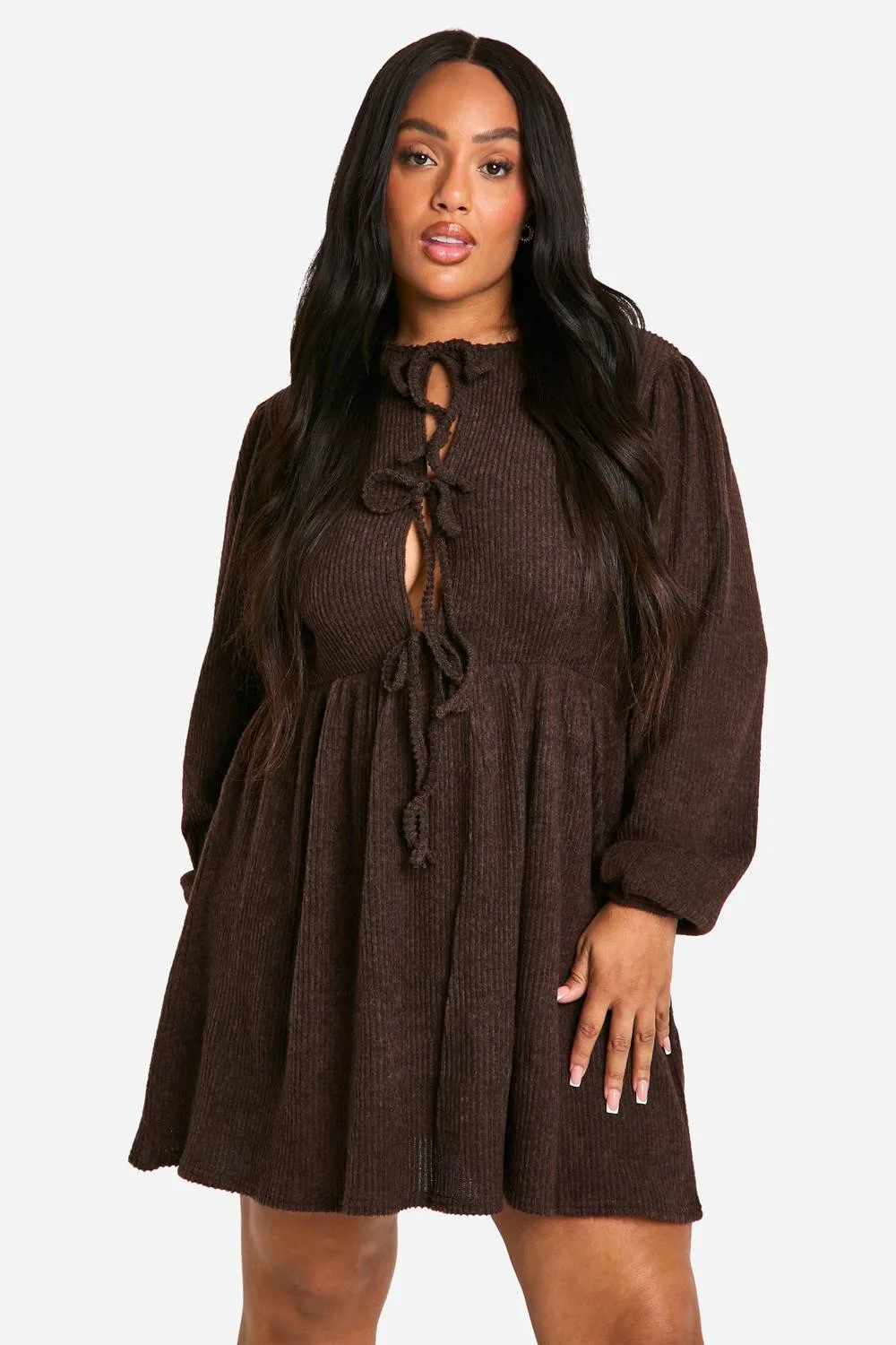 Soft Rib Tie Front Smock Dress - Denim by boohoo