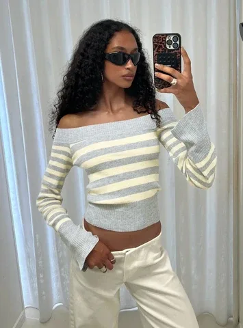 Perrey Long Sleeve Off Shoulder Knit Top by Princess Polly Lower Impact