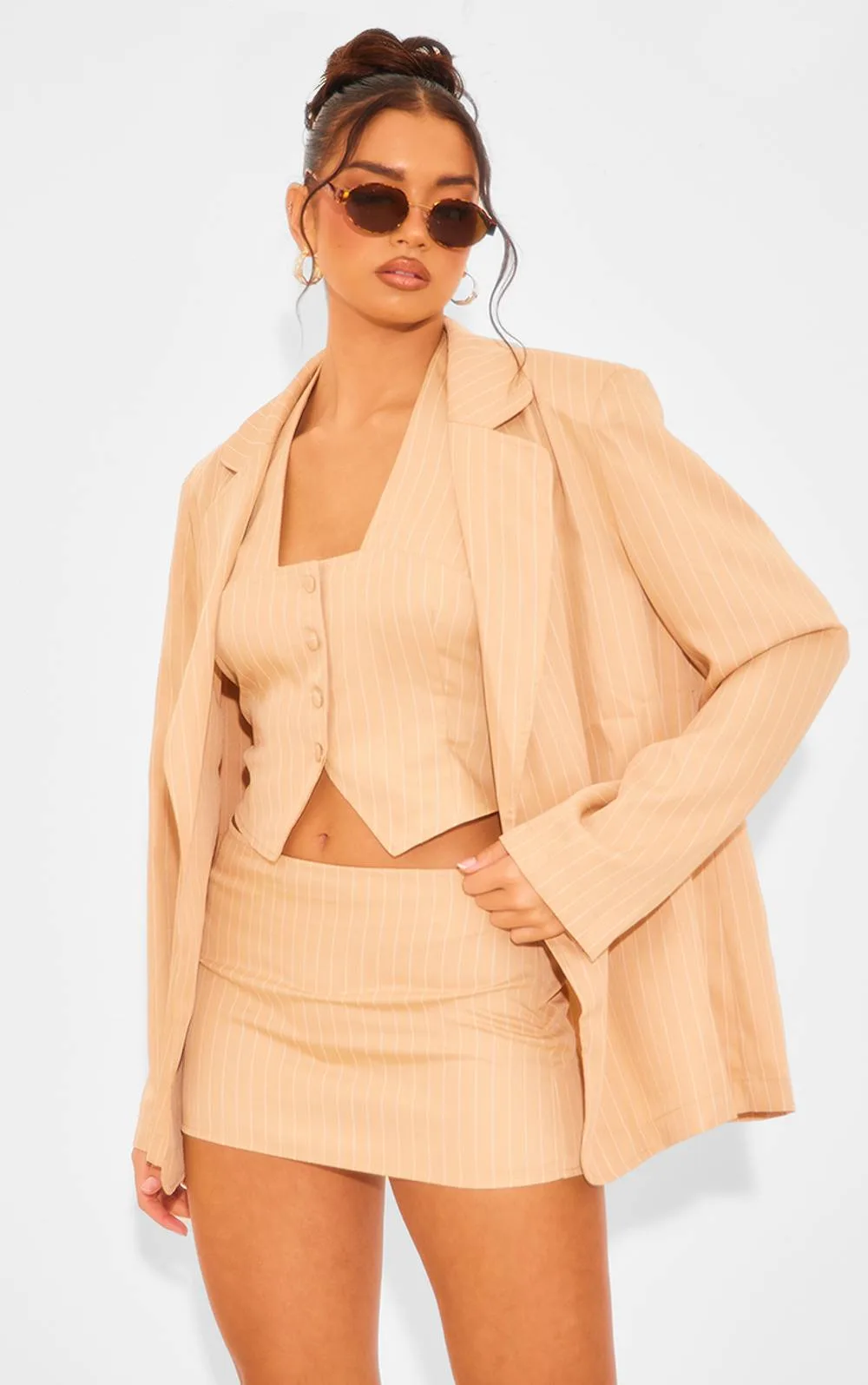 Woven Pinstripe Oversized Dad Blazer by PrettyLittleThing