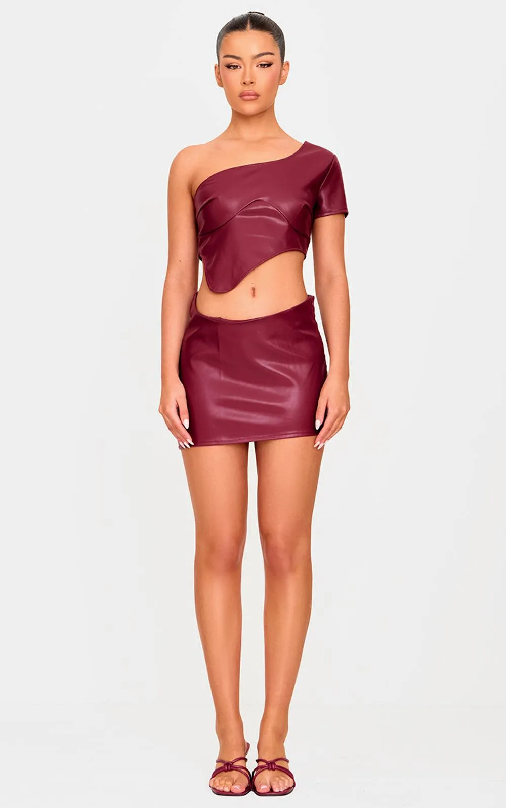 Faux Leather Asymmetric Hem Mini Skirt Co-Ord by PrettyLittleThing
