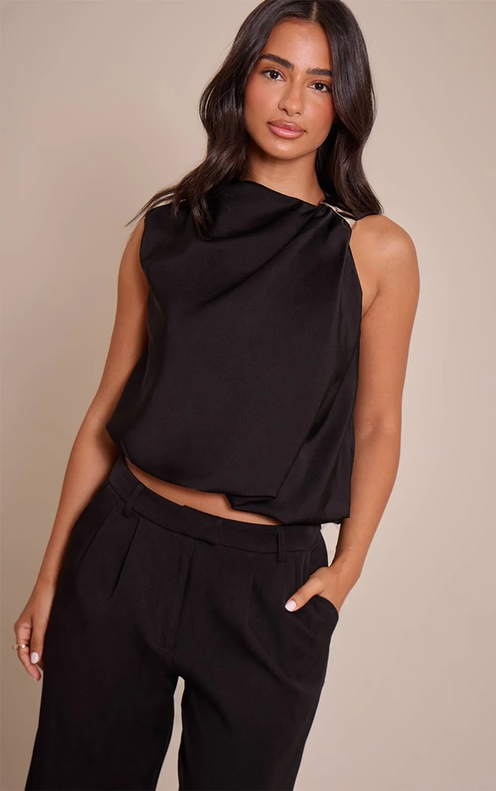Trim Detail Satin Sleeveless Top by PrettyLittleThing