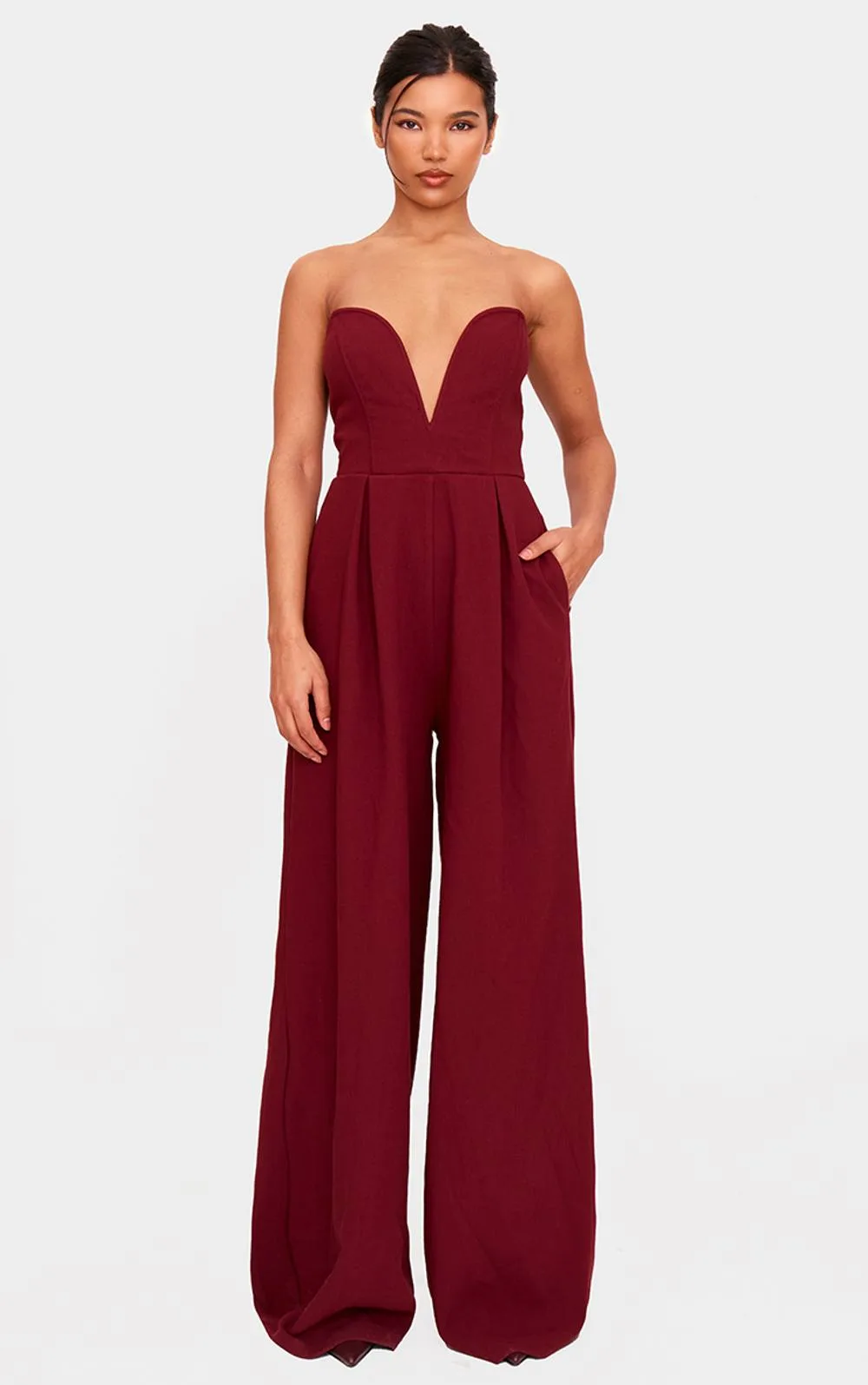 PLT Label Plunge Wide Leg Jumpsuit