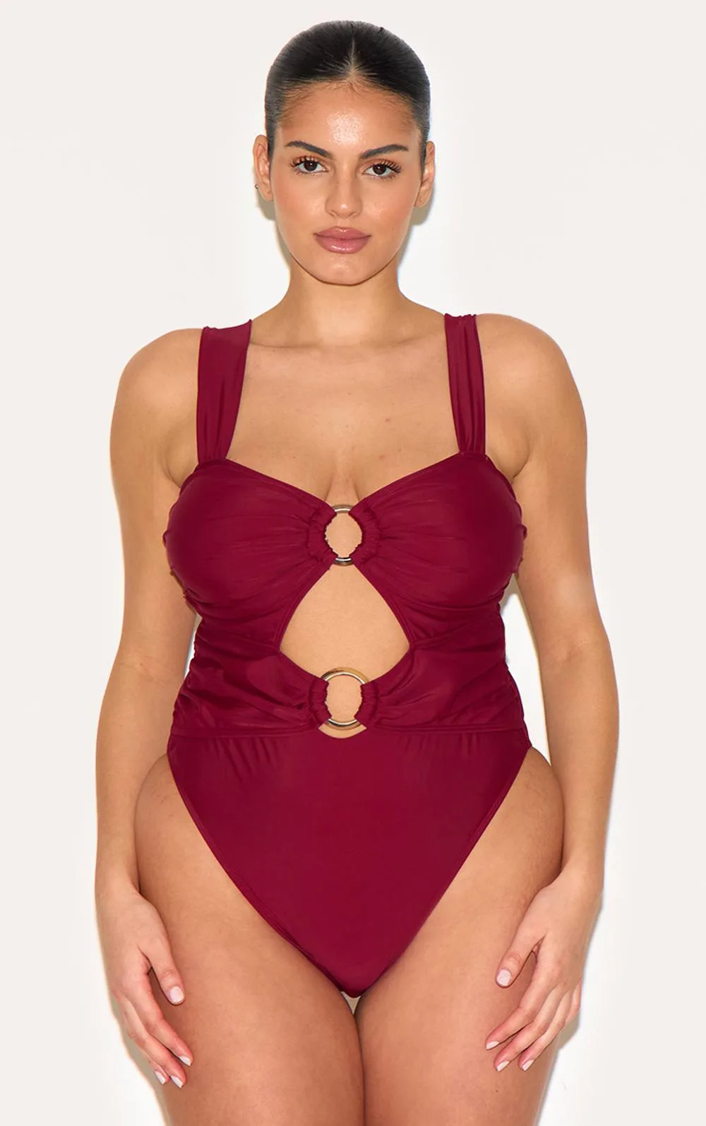 O Ring Ruched Cut Out Swimsuit by PrettyLittleThing