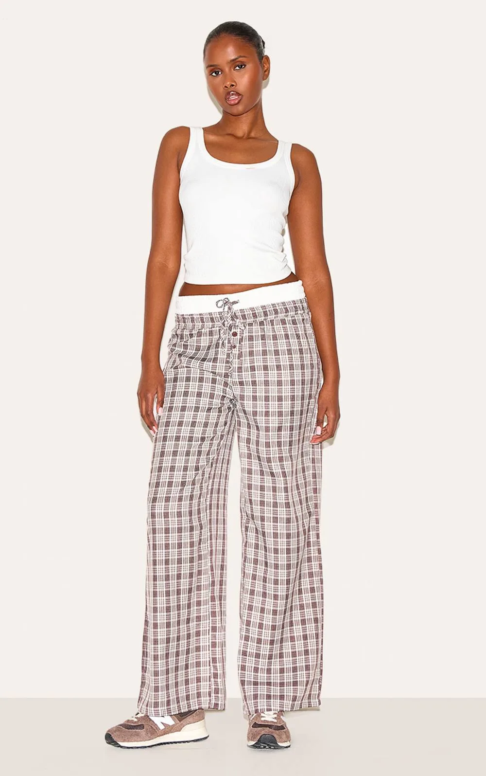 Gingham Print Button Front Straight Leg Trousers by PrettyLittleThing