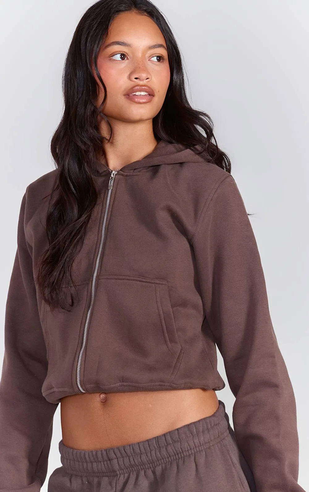 Cropped Zip Sweat Hoodie by PrettyLittleThing