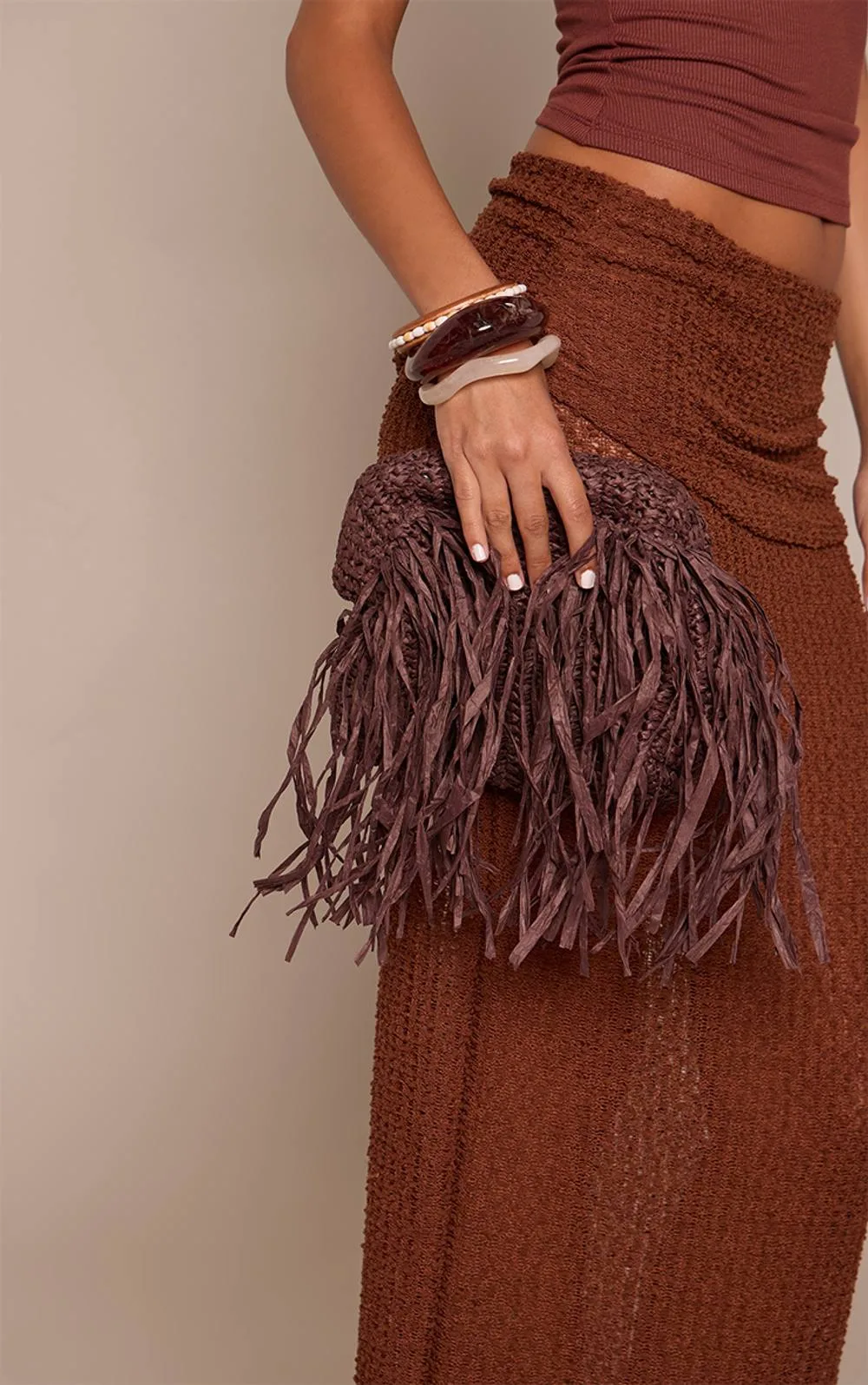 Slouchy Raffia Fringe Clutch by PrettyLittleThing
