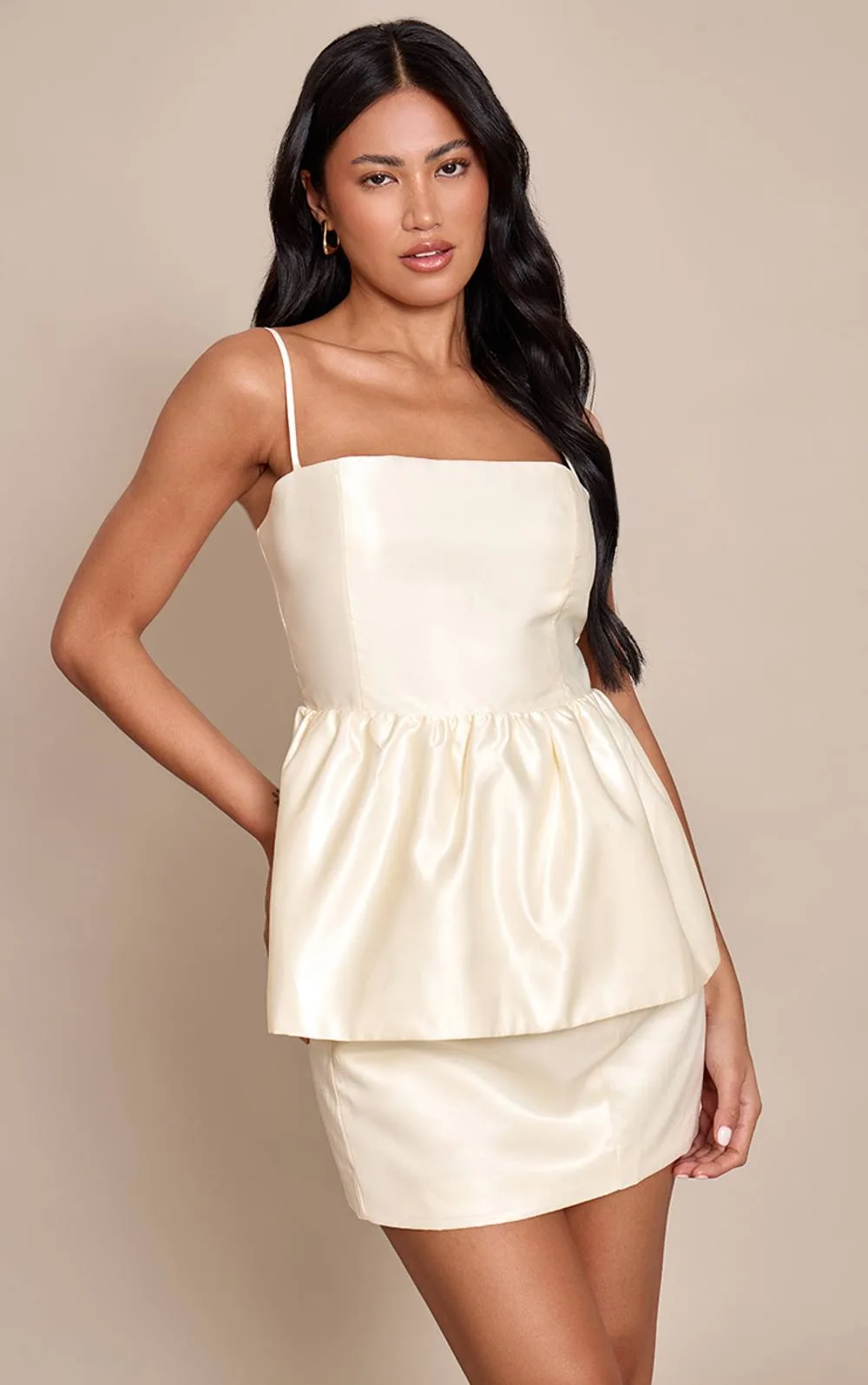 Satin Strappy Puffball Top Co-Ord by PrettyLittleThing