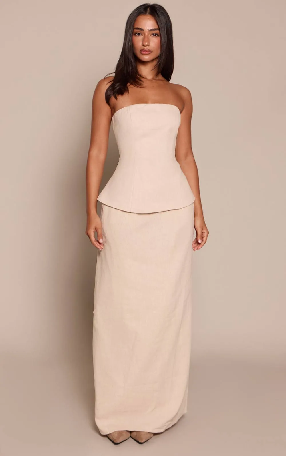 Premium Linen Look Drawstring Maxi Skirt