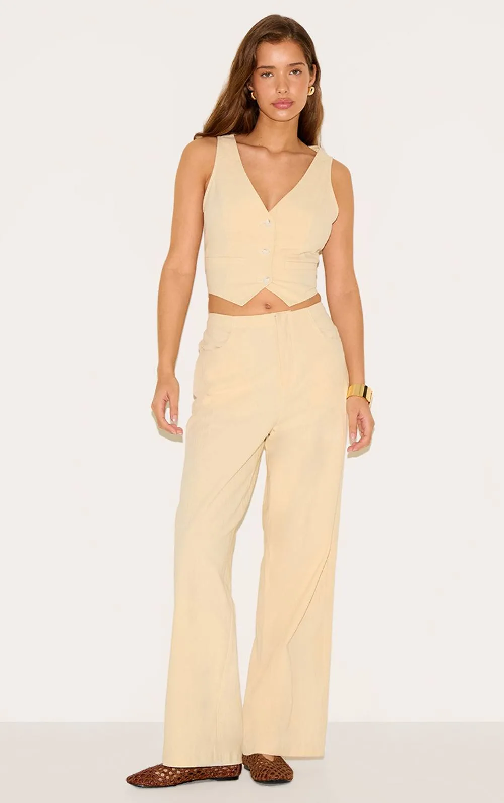 Linen Look Mid Rise Wide Leg Trouser Co-Ord by PrettyLittleThing