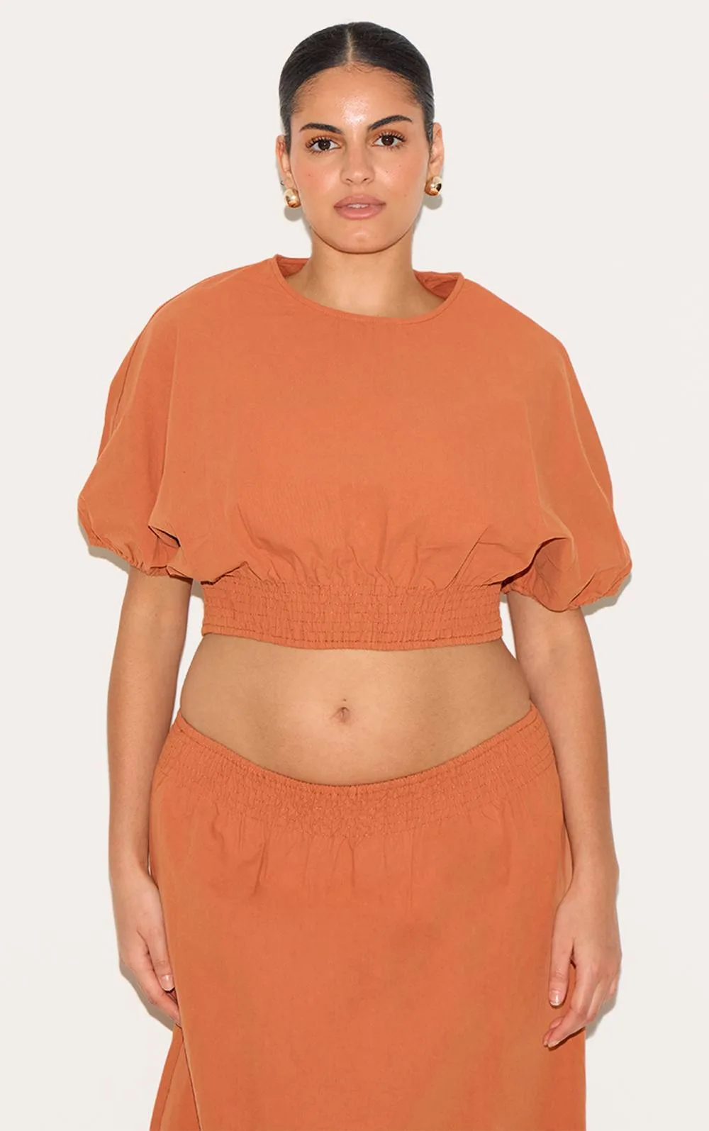 Sheered Waist Cap Sleeve Crop Top Co-Ord