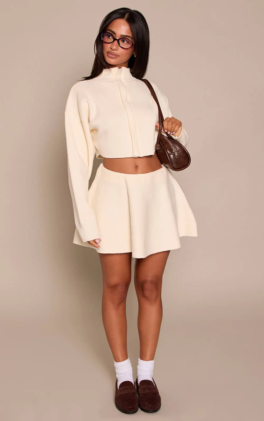 Ribbed Knit Flowy Mini Skirt