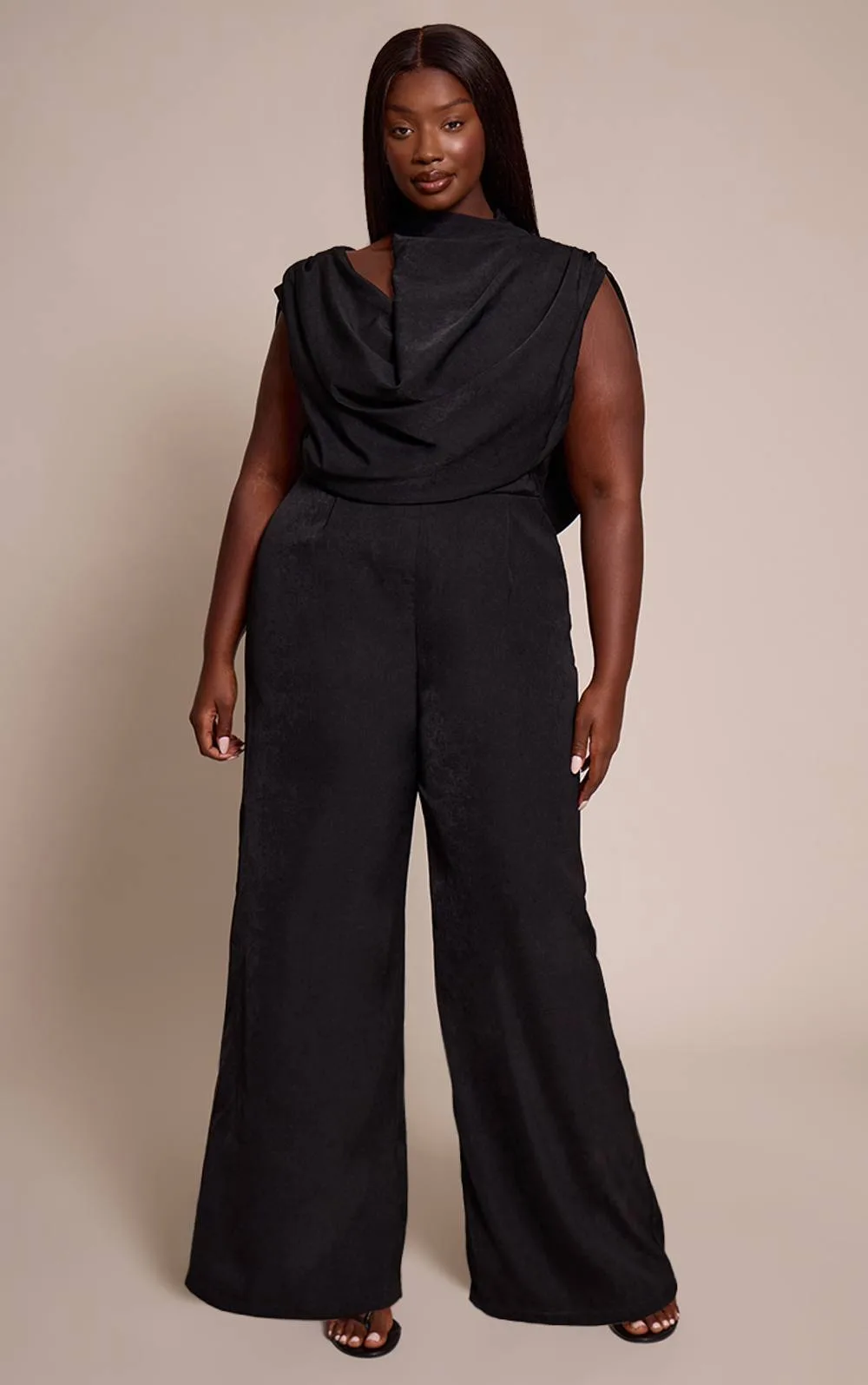 Premium Woven Asymmetric Cowl Drape Back Jumpsuit by PrettyLittleThing