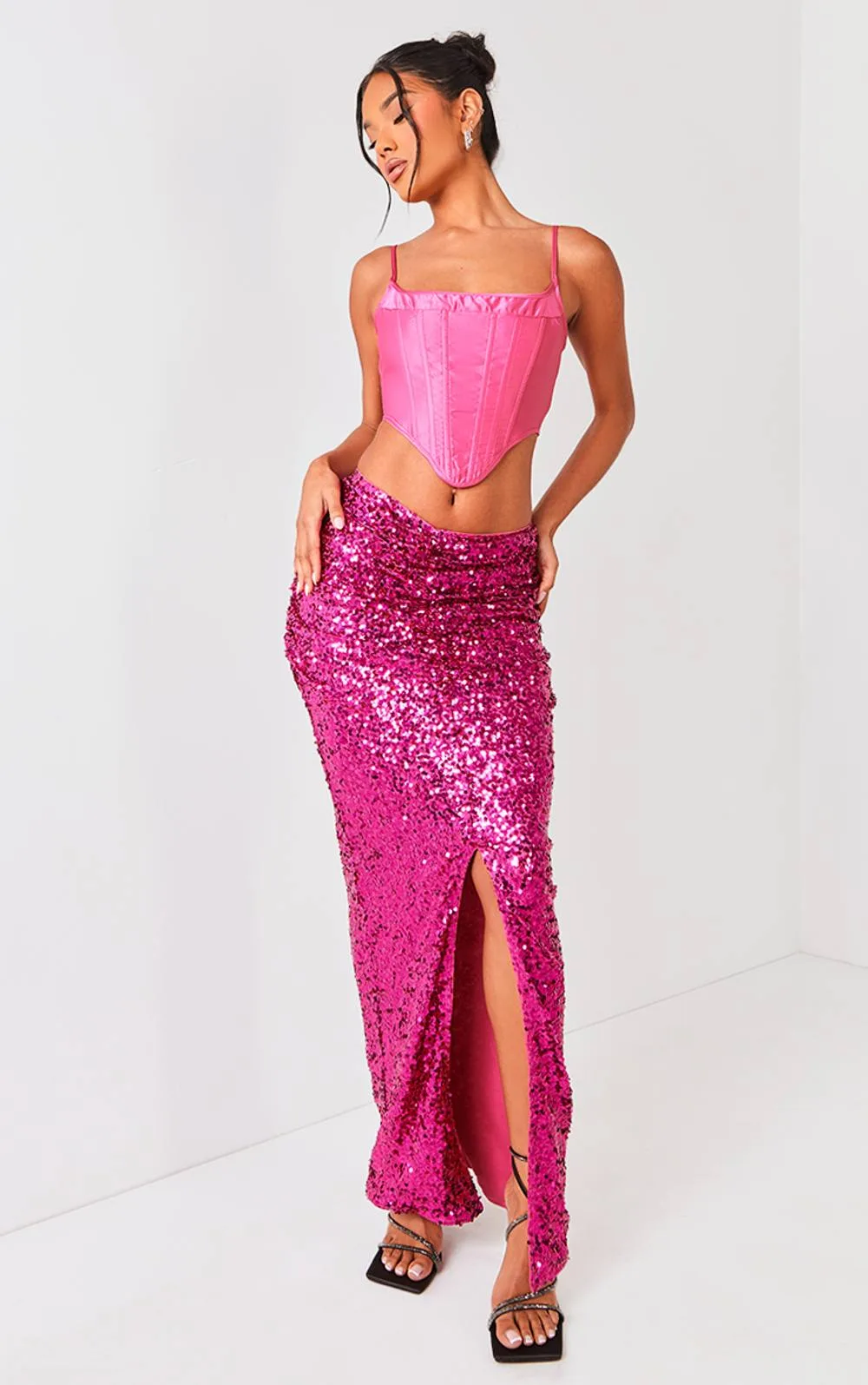 Sequin Ruched Waist Maxi Skirt by PrettyLittleThing