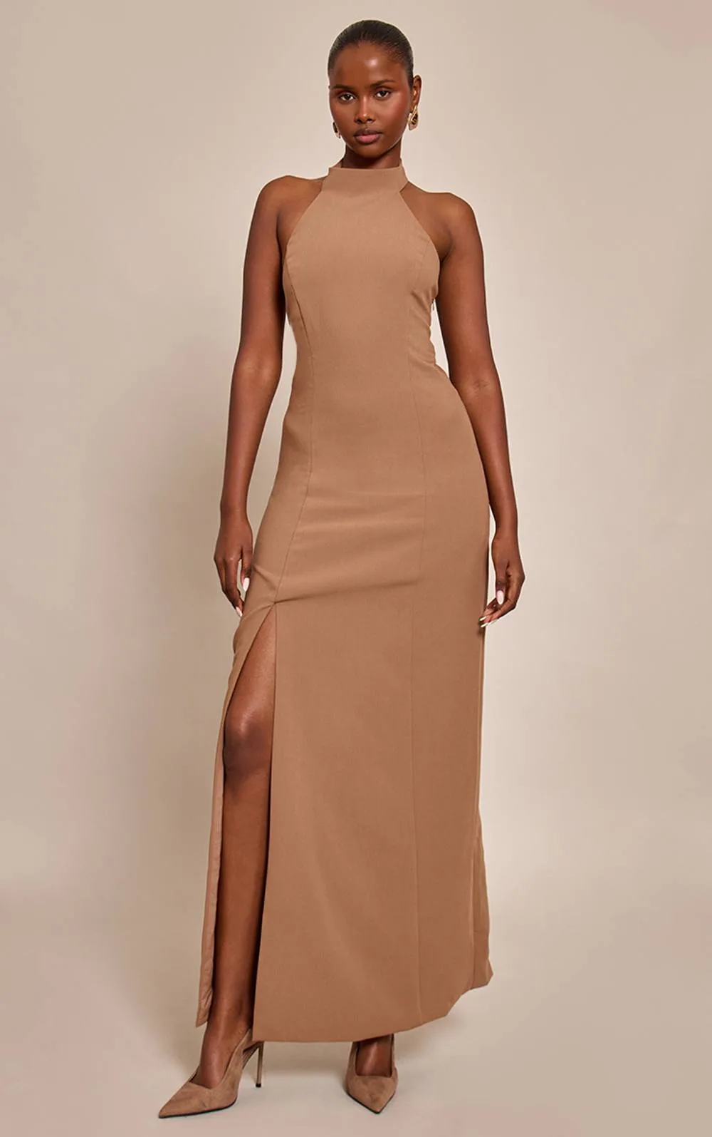 Tailored Halterneck Sleeveless Maxi Dress