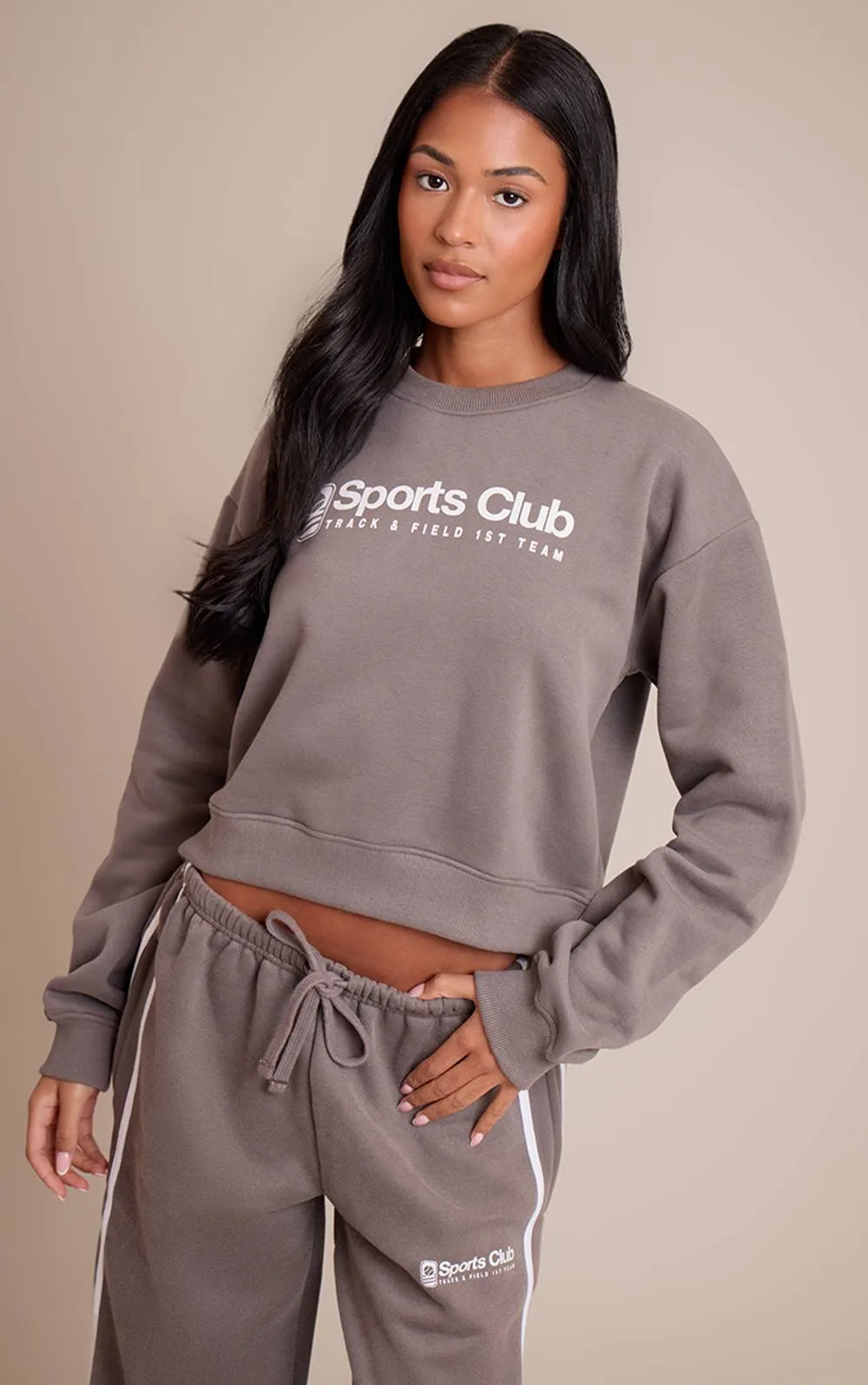 Sports Club Print Cropped Sweatshirt by PrettyLittleThing