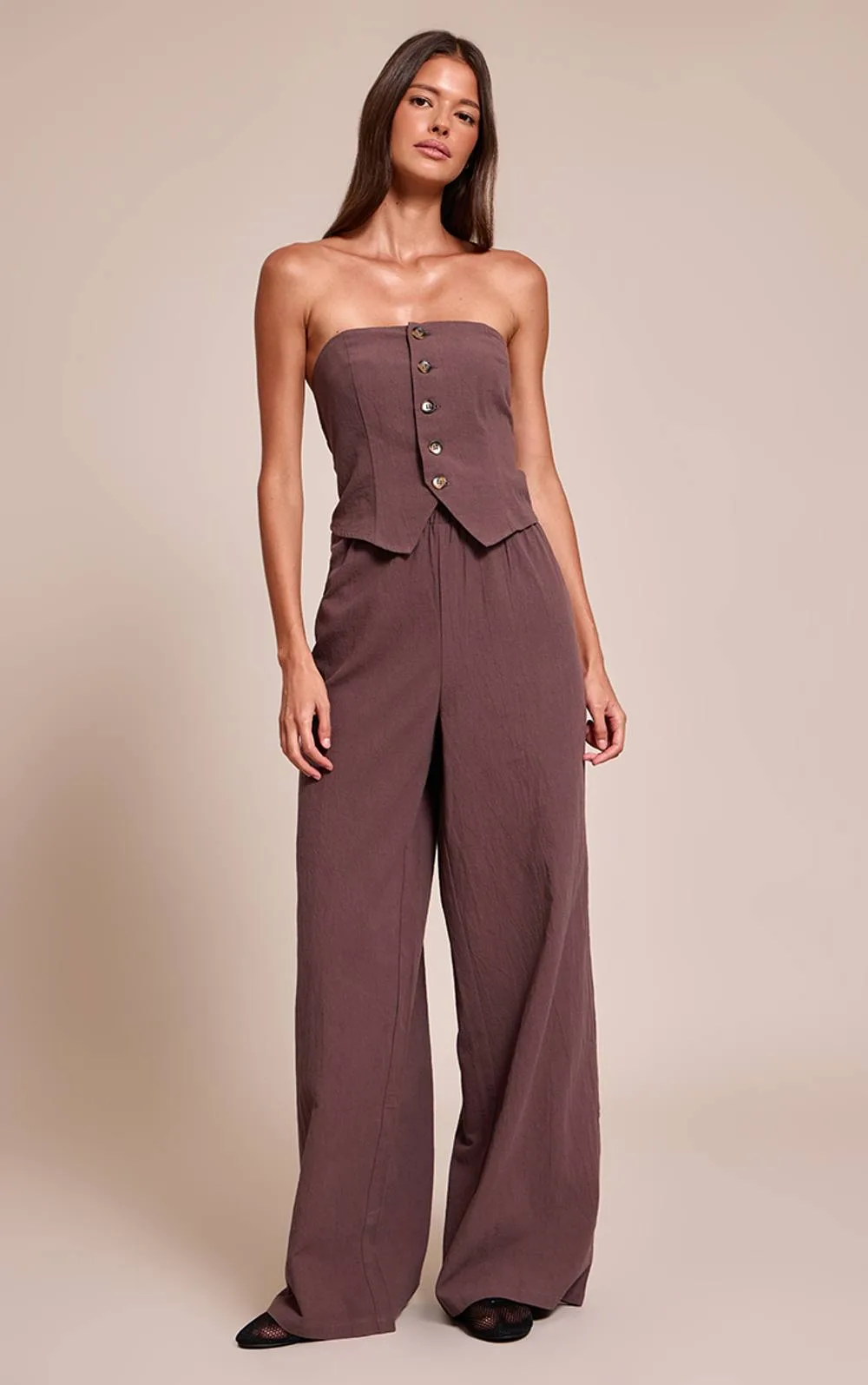 Textured Bandeau Button Jumpsuit by PrettyLittleThing