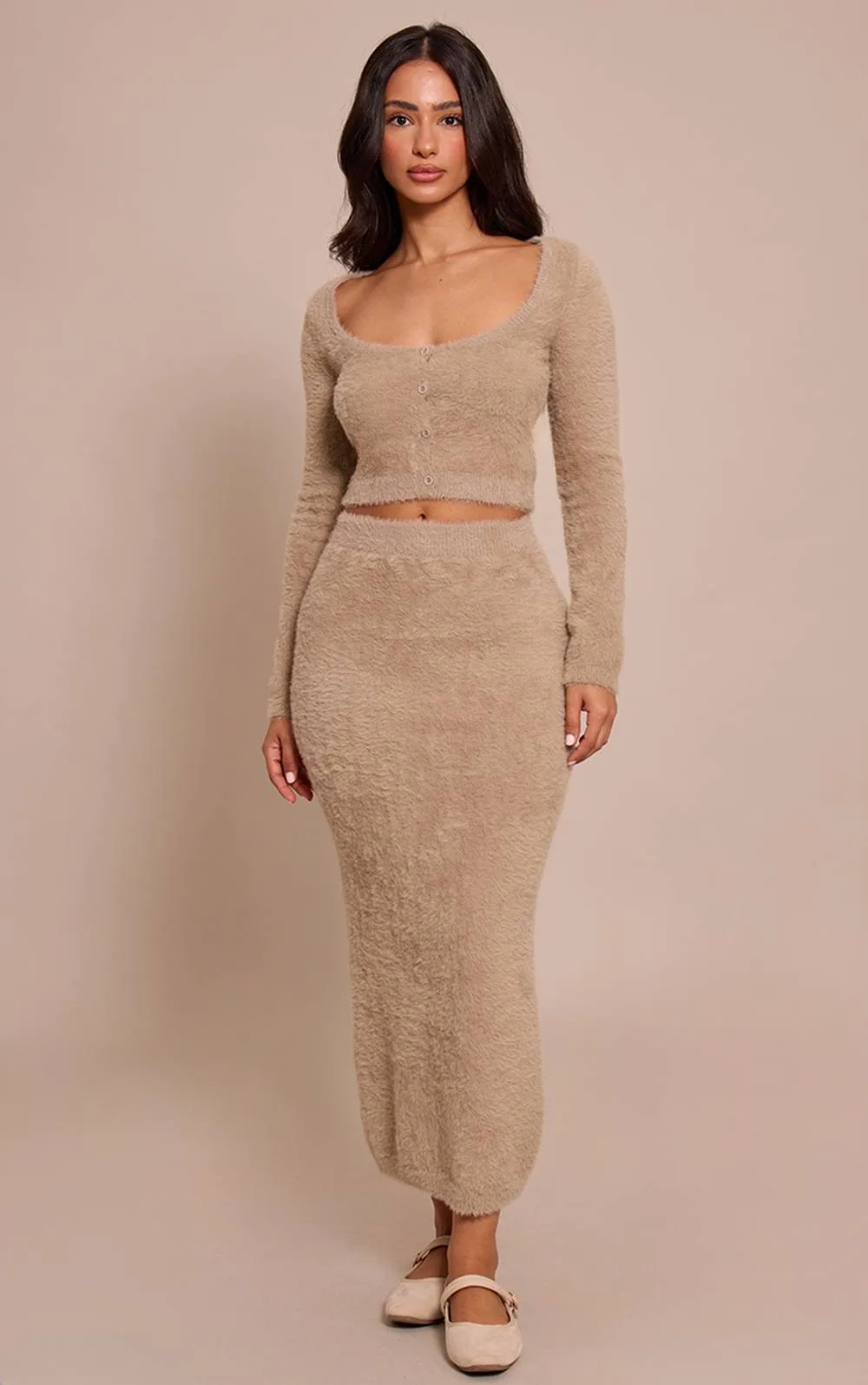 Fluffy Knit Low Waist Maxi Skirt