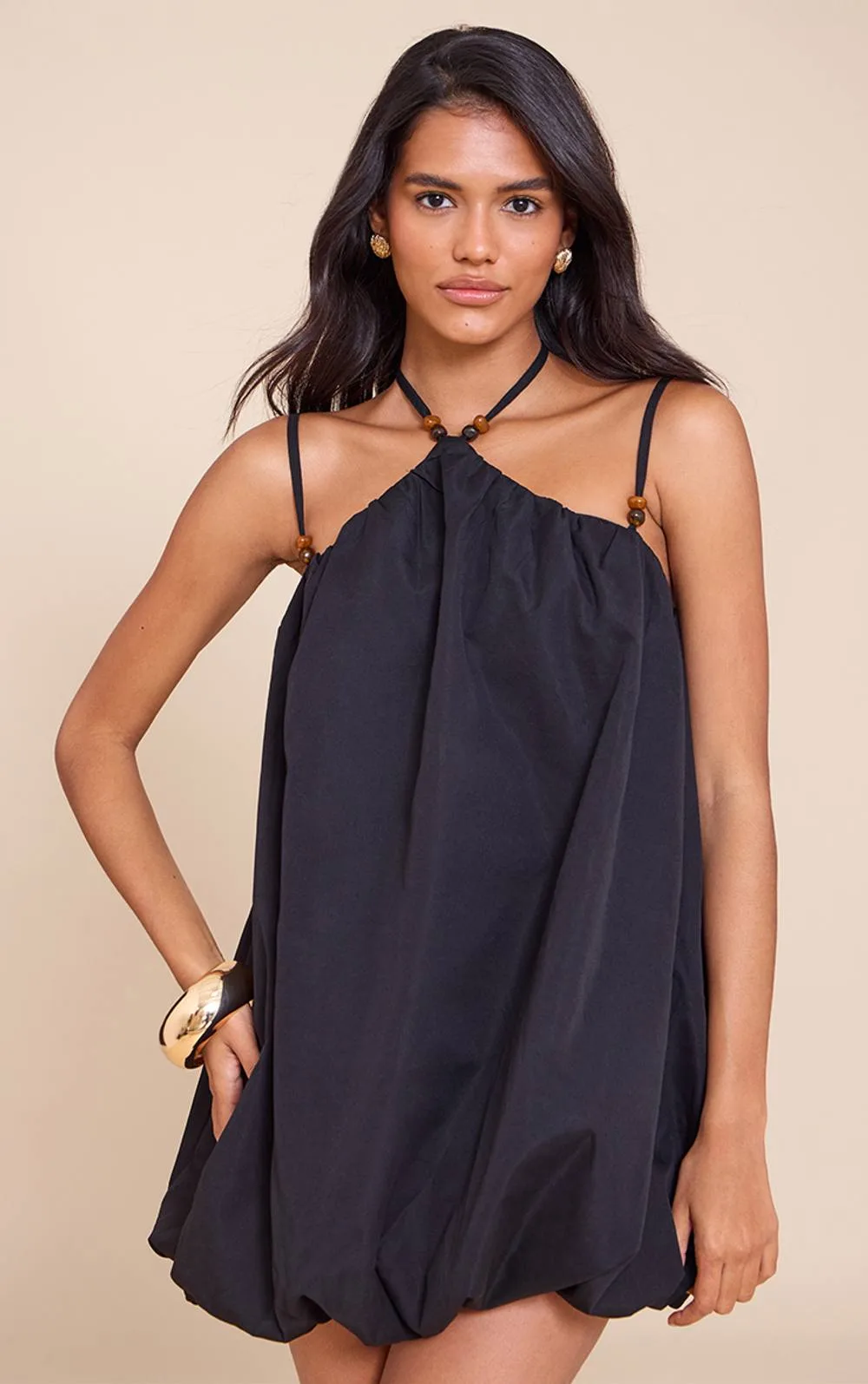 Halterneck Bead Detail Puffball Dress