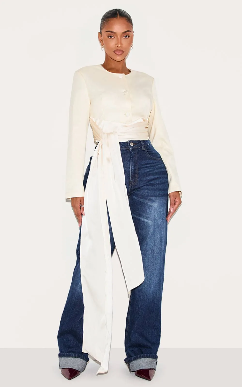 Shape Tailored Wrap Waist Long Sleeve Top by PrettyLittleThing
