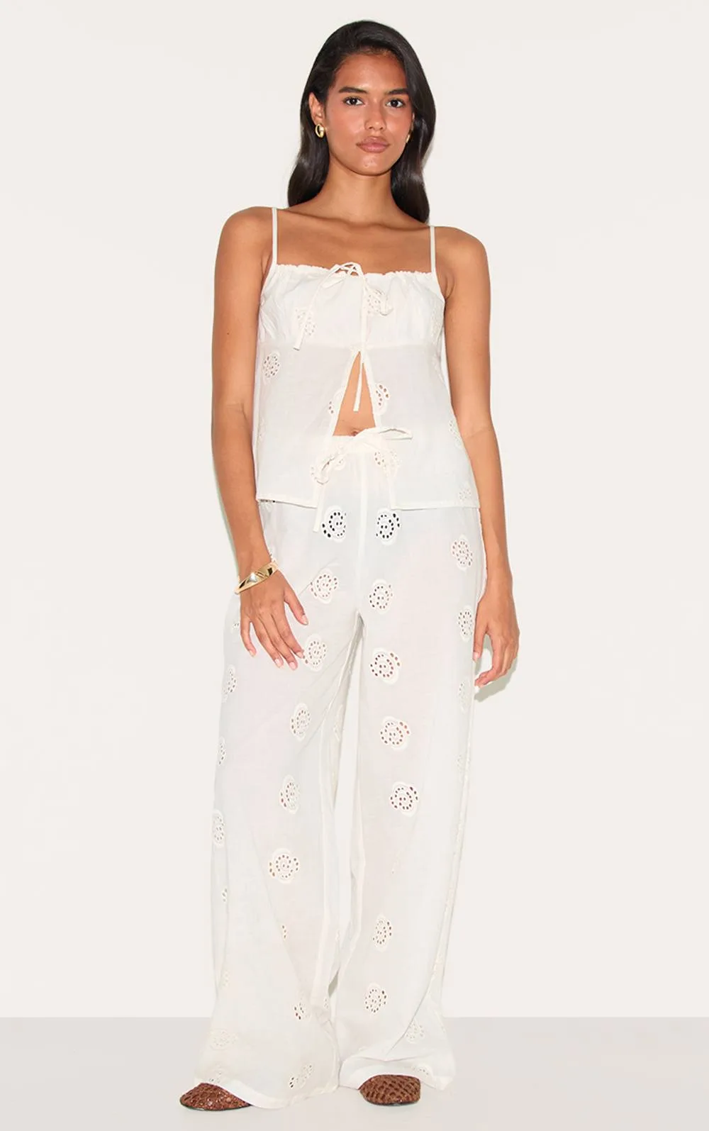 Broderie Swirl Detail Straight Leg Trousers Co-Ord