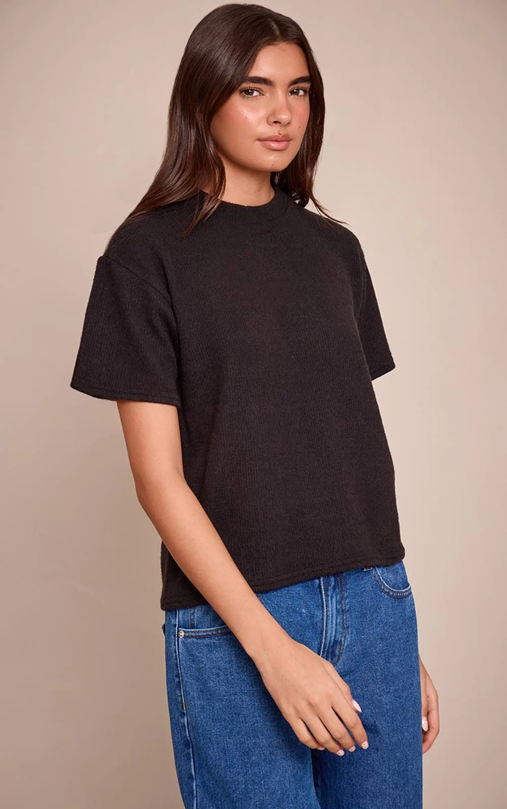 Wool Rib Loose Fitted T-Shirt by PrettyLittleThing