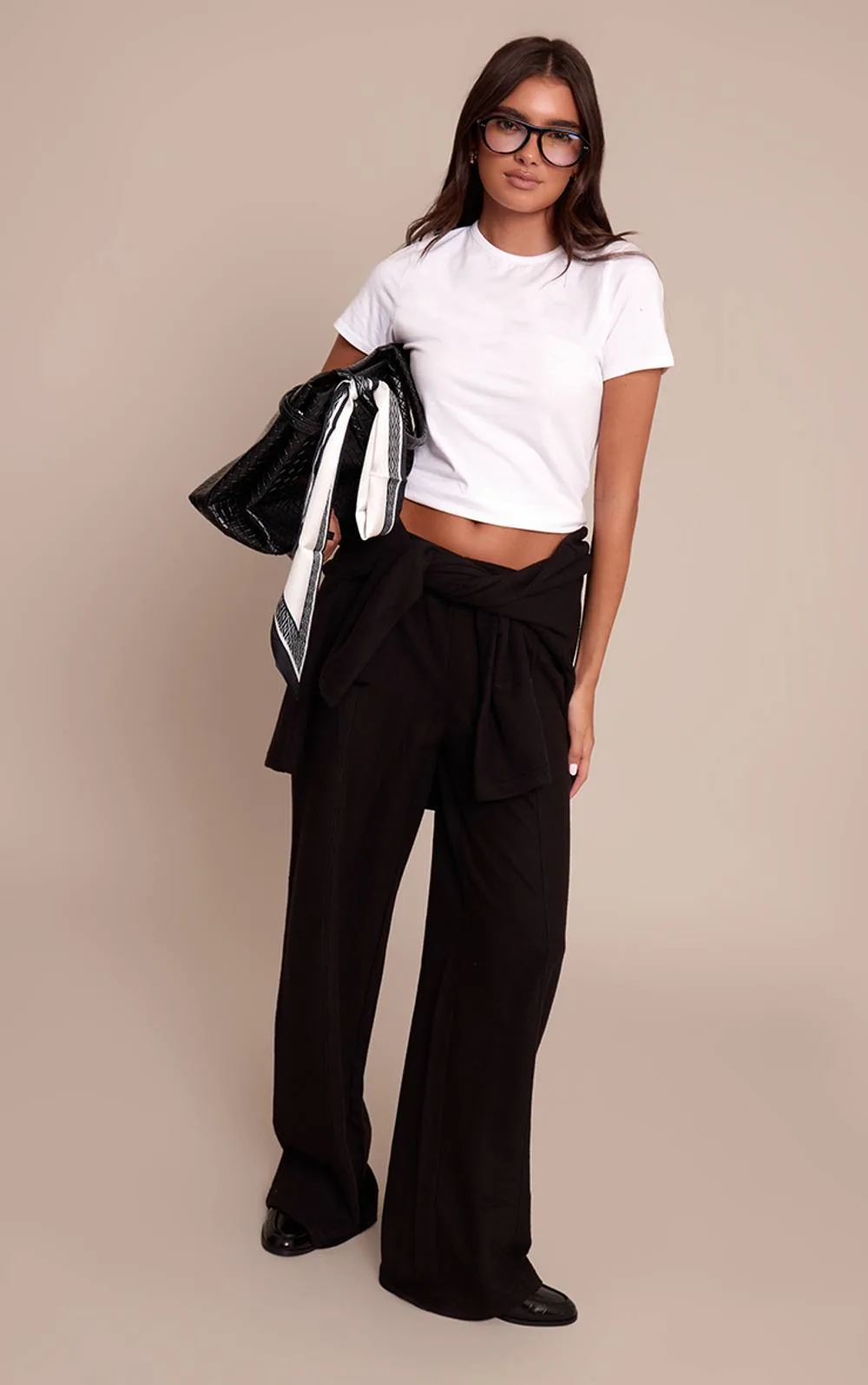 Soft Cotton Pintuck Wide Leg Joggers Co-Ord by PrettyLittleThing
