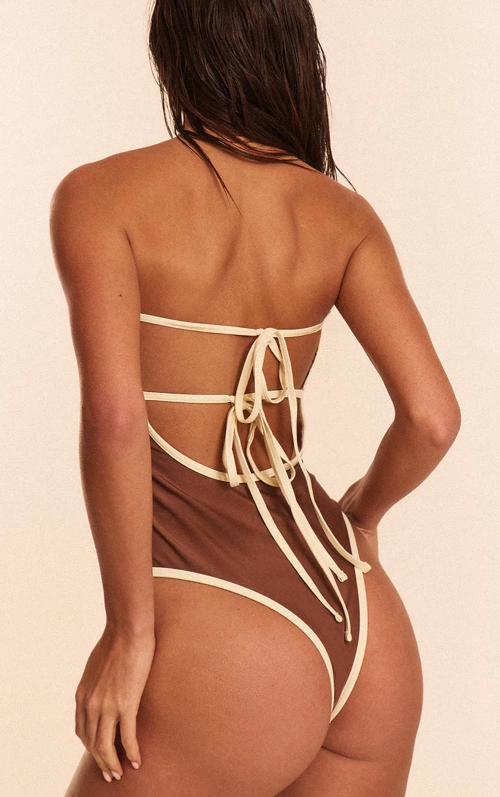 Contrast Binding Tie Back Swimsuit by PrettyLittleThing