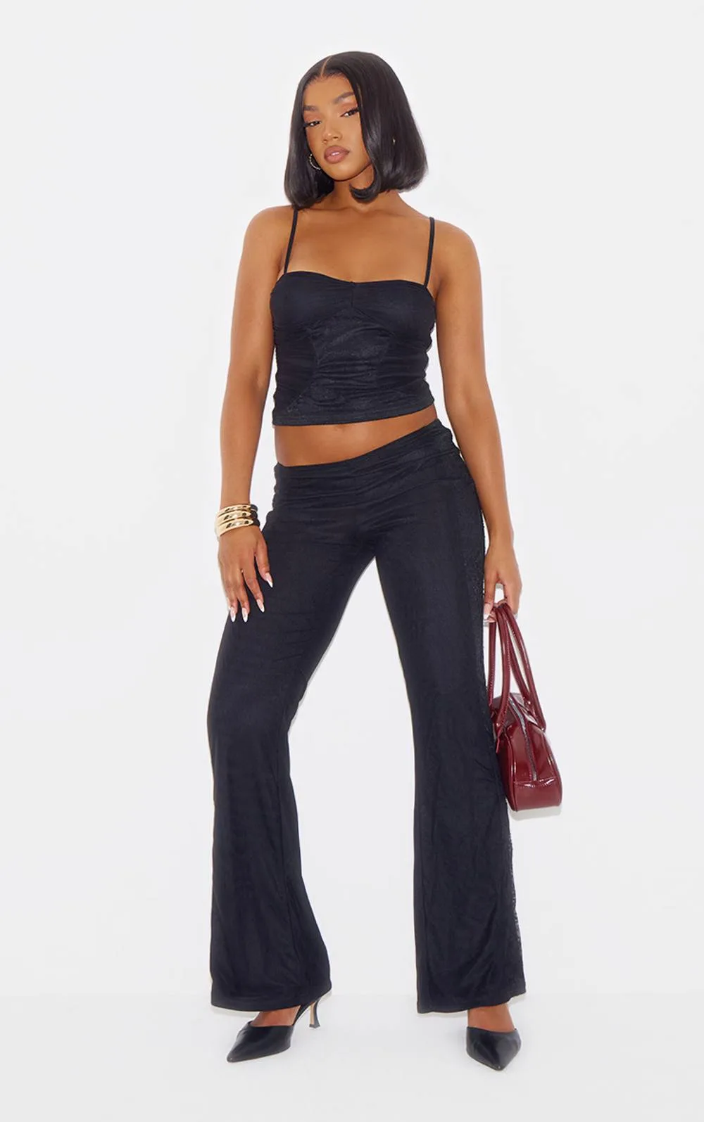 Lace Mesh Panel Skinny Flares Co-Ord by PrettyLittleThing