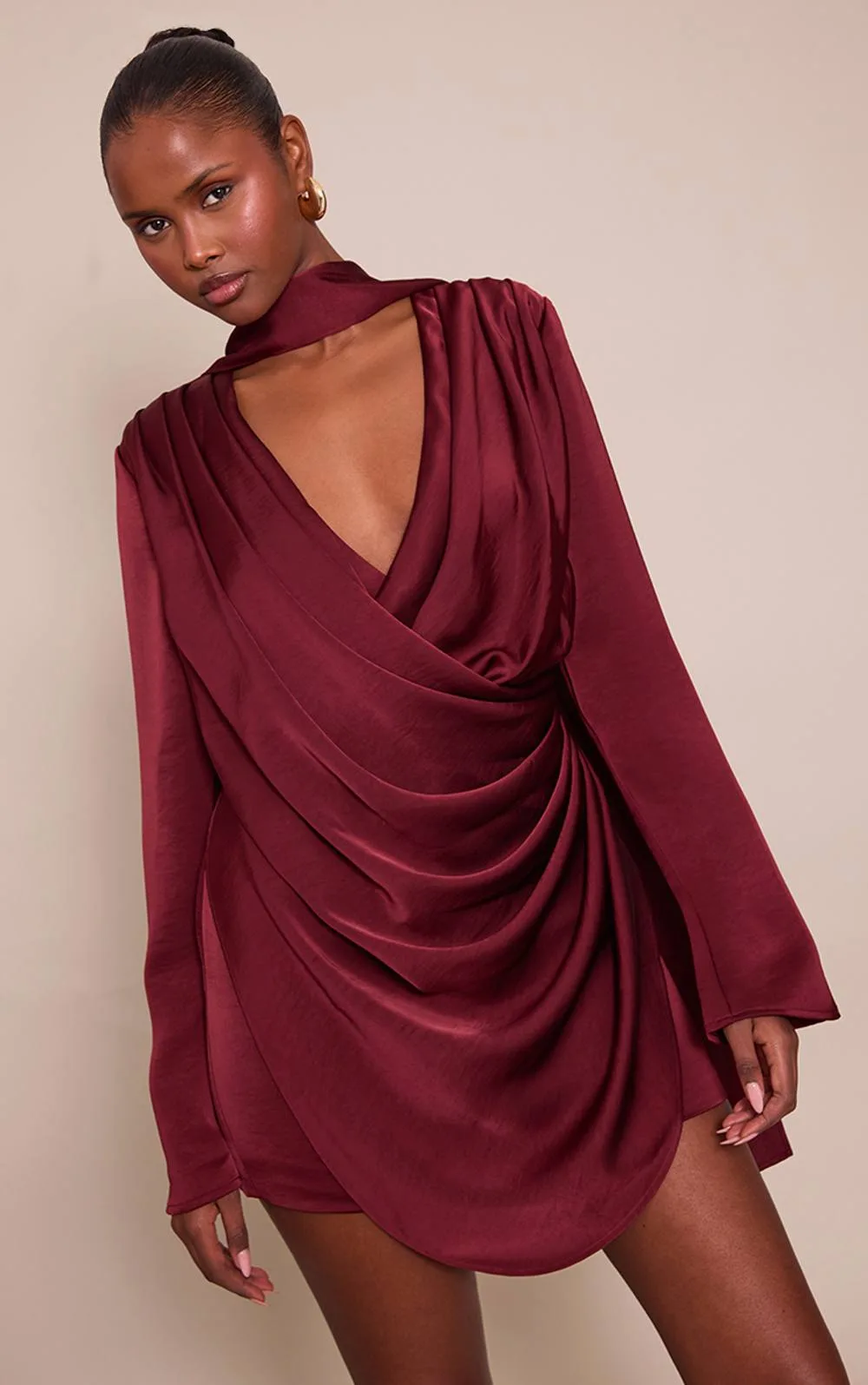 Draped Satin Shirt Dress by PrettyLittleThing