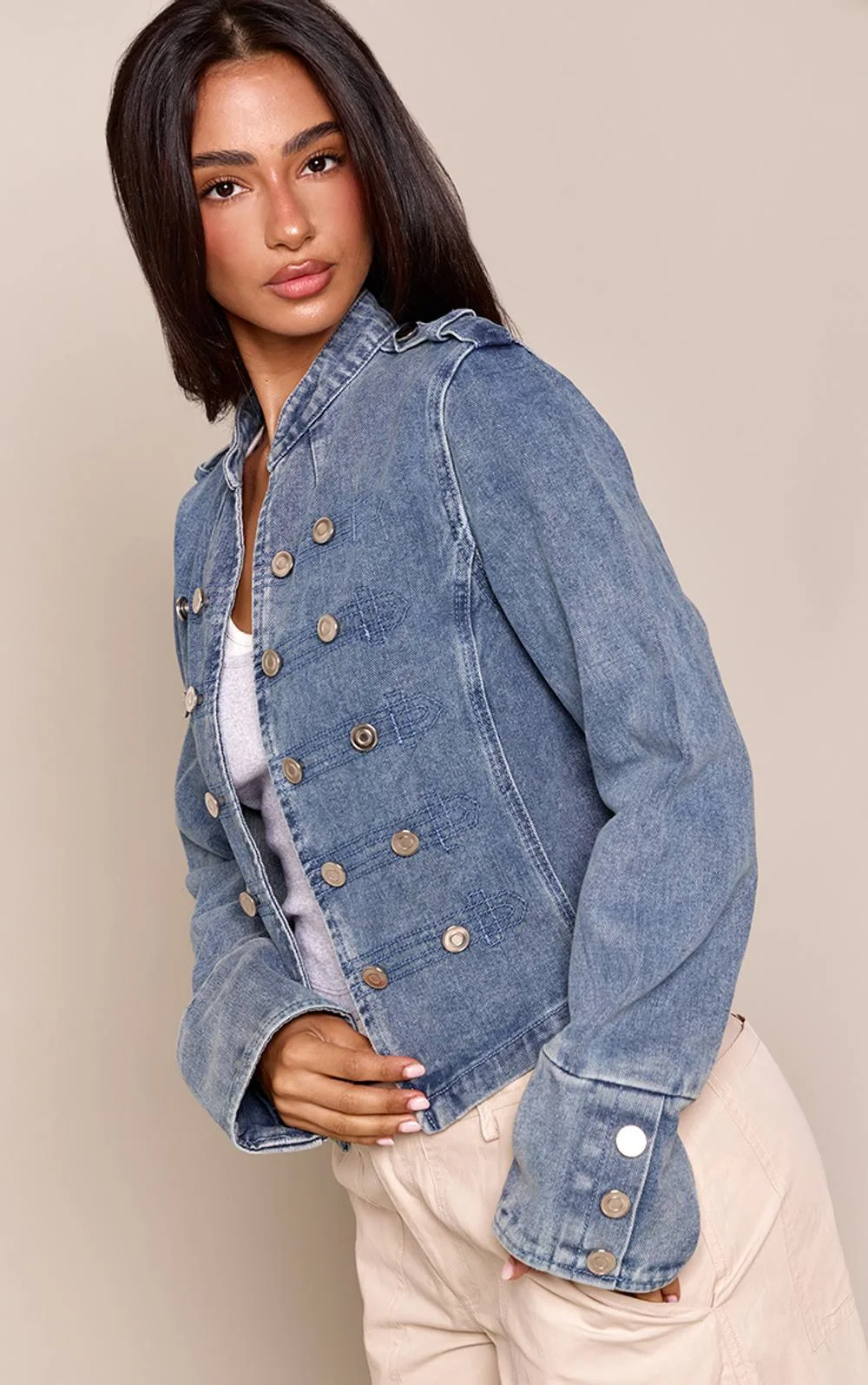 Denim Military Jacket by PrettyLittleThing