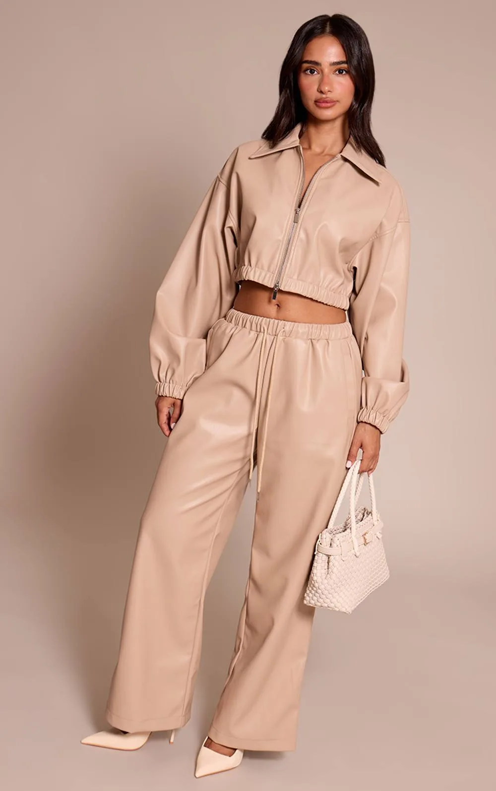 Faux Leather Elasticated Wide Leg Trousers Co-Ord by PrettyLittleThing