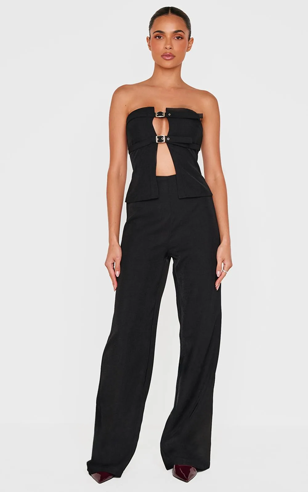 Tailored Woven Thin Belt Detail Bandeau Jumpsuit by PrettyLittleThing
