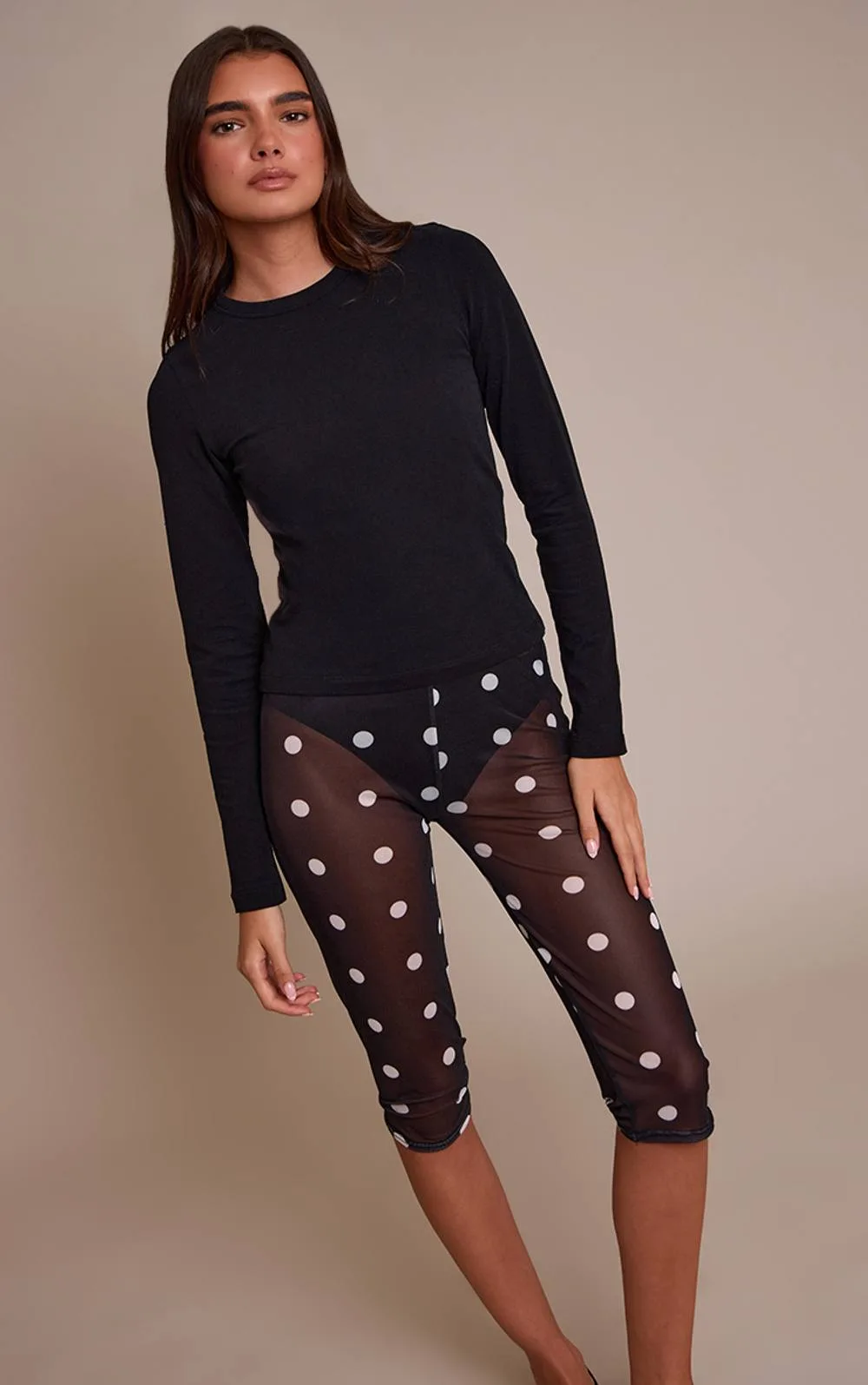 Mesh Polka Dot Capri Pants by PrettyLittleThing