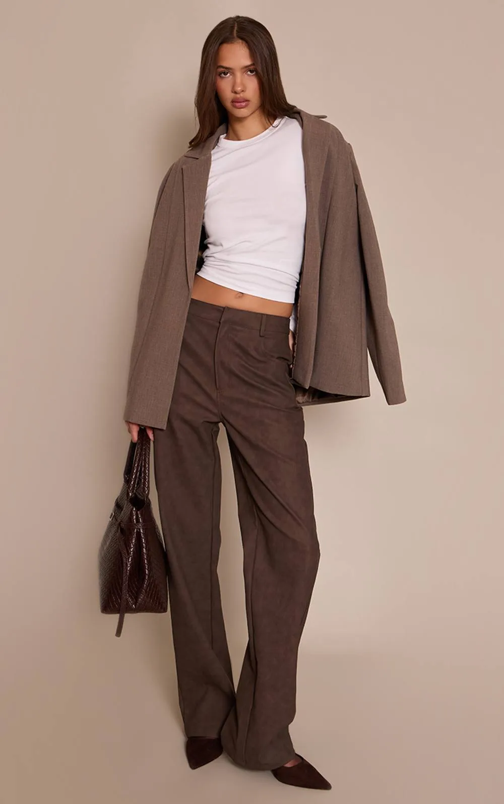 Textured Faux Leather Straight Leg Trousers by PrettyLittleThing