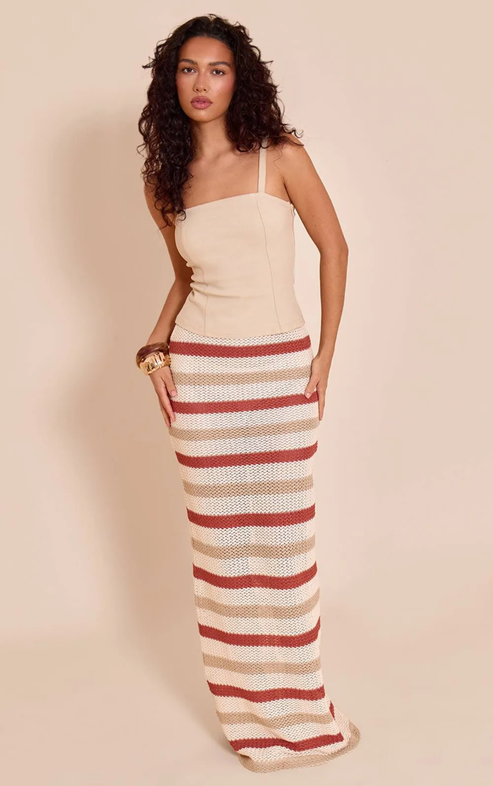 Textured Striped Maxi Skirt by PrettyLittleThing