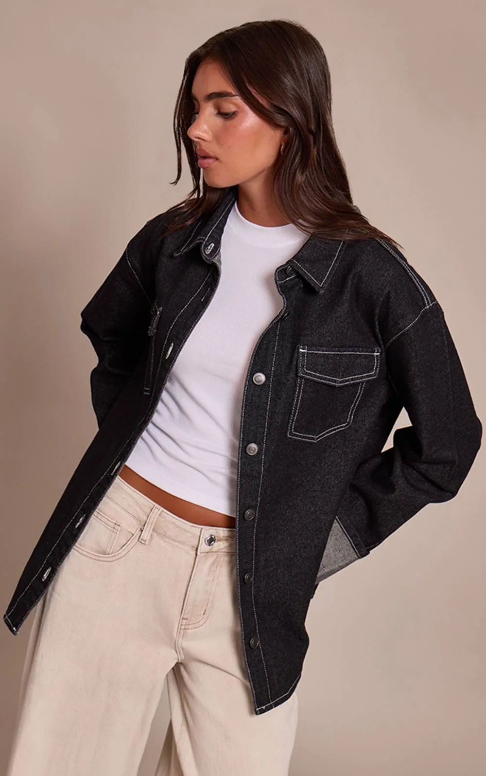 Turn Up Cuff Oversized Denim Shirt