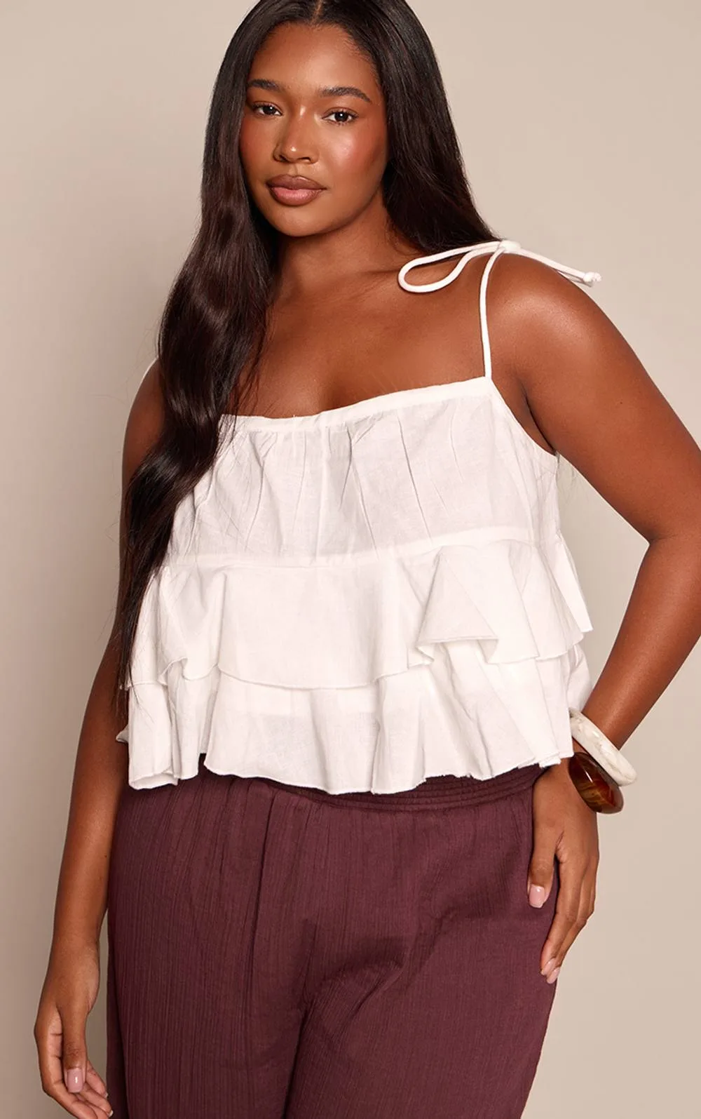 Cotton Linen Frill Detail Cami Top