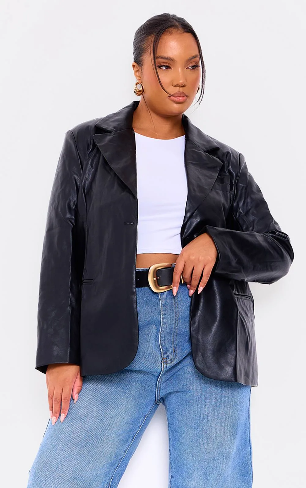 Faux Leather Blazer by PrettyLittleThing